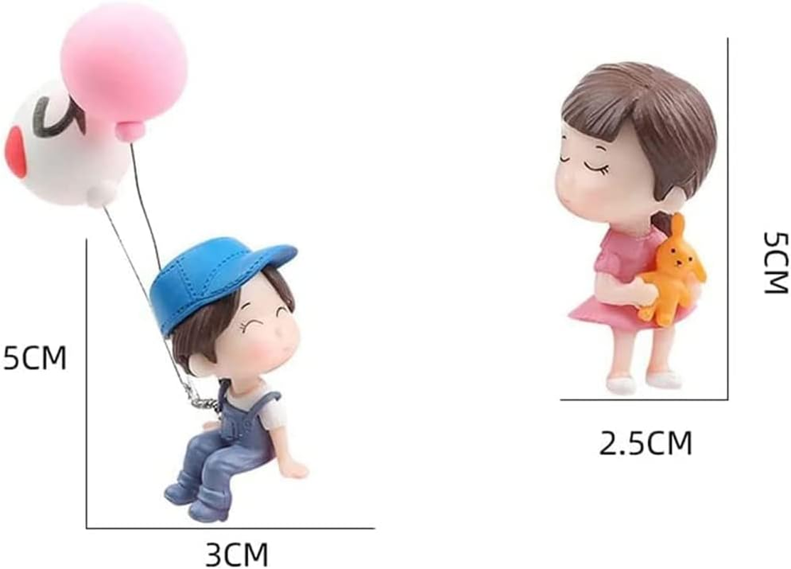Car Decoration Cute Cartoon Couples,Action Figure Figurines Balloon Ornament,Lovely Couple Car Interior Accessories,Auto Interior Dashboard Accessories for Girls Boys Gifts (A with Balloon) image number 3