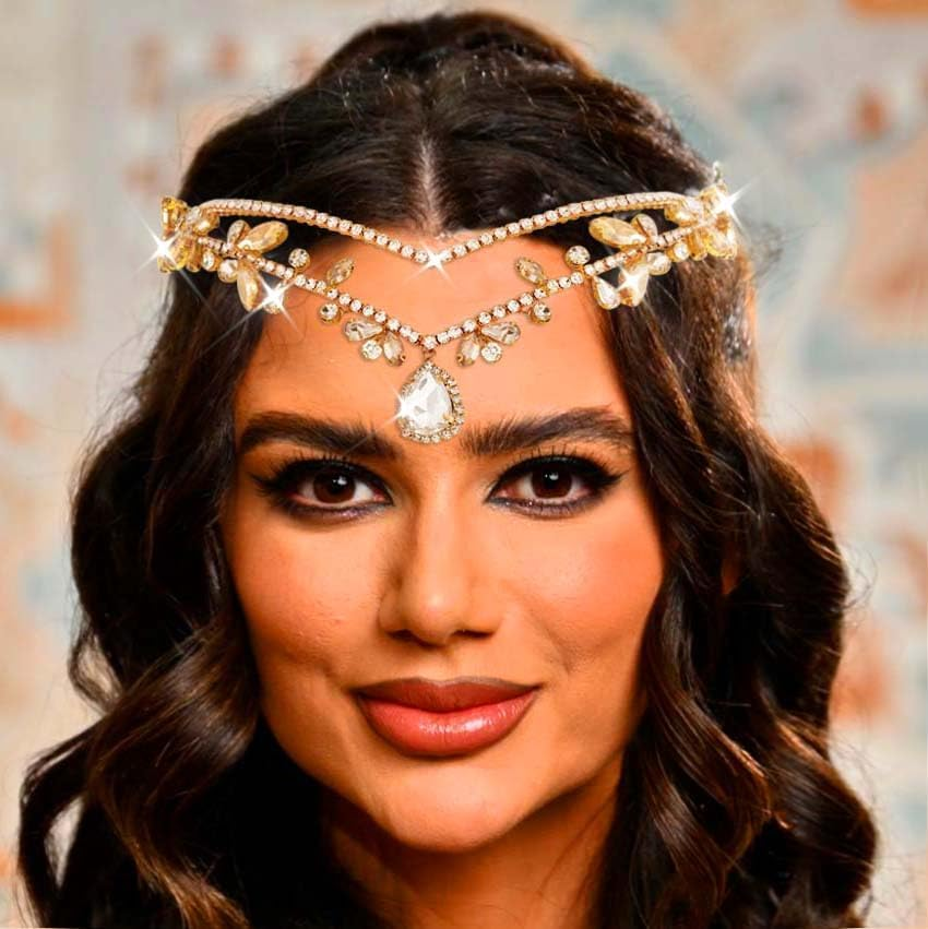Fashband Crystal Headband Gold Rhinestone Headpiece Bridal Wedding Hair Accessories for Women image number 5