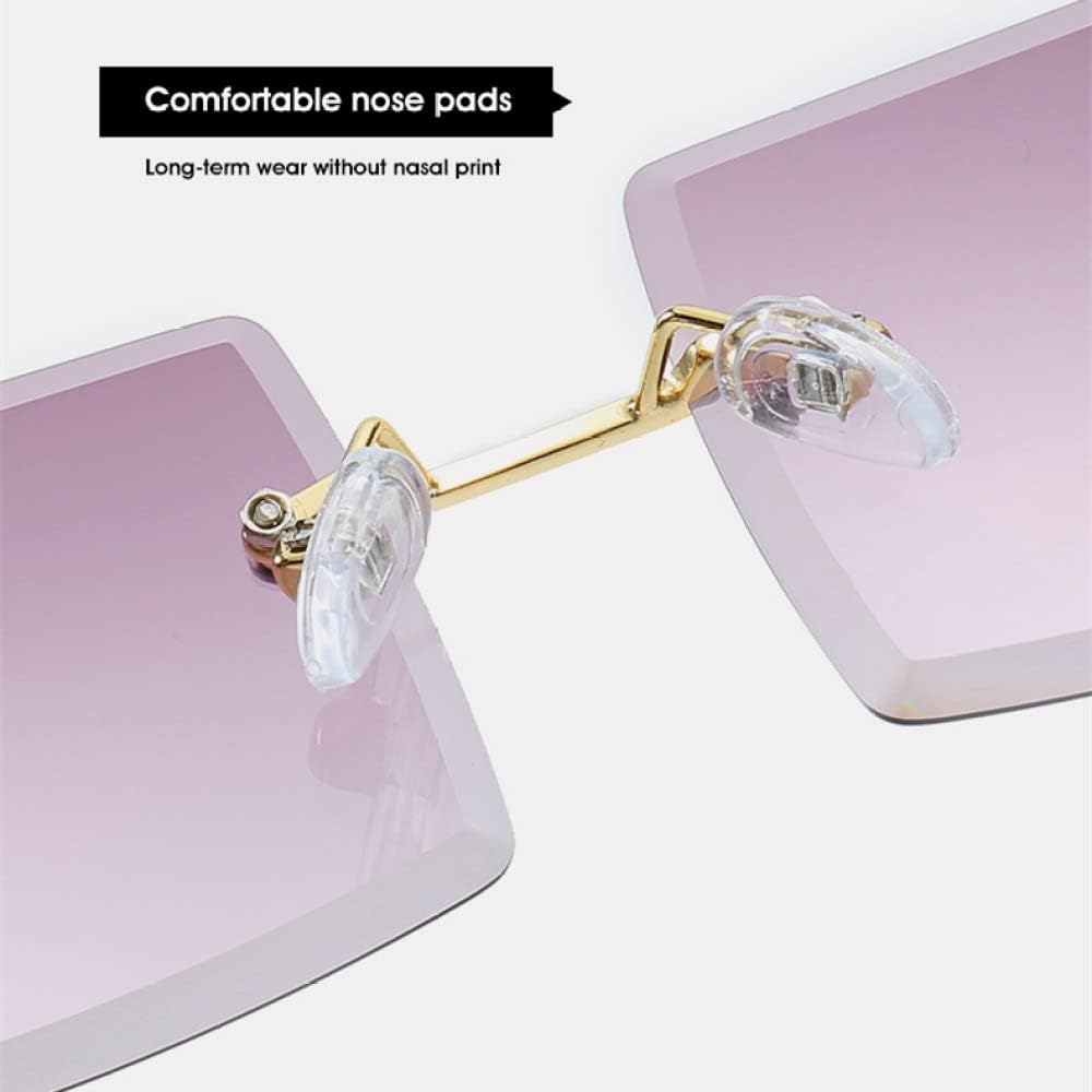 Fashion Rimless Sunglasses Women Trendy Small Rectangle Sun Glasses Summer Traveling Style UV400 Gold Shades for Men - C3 image number 7