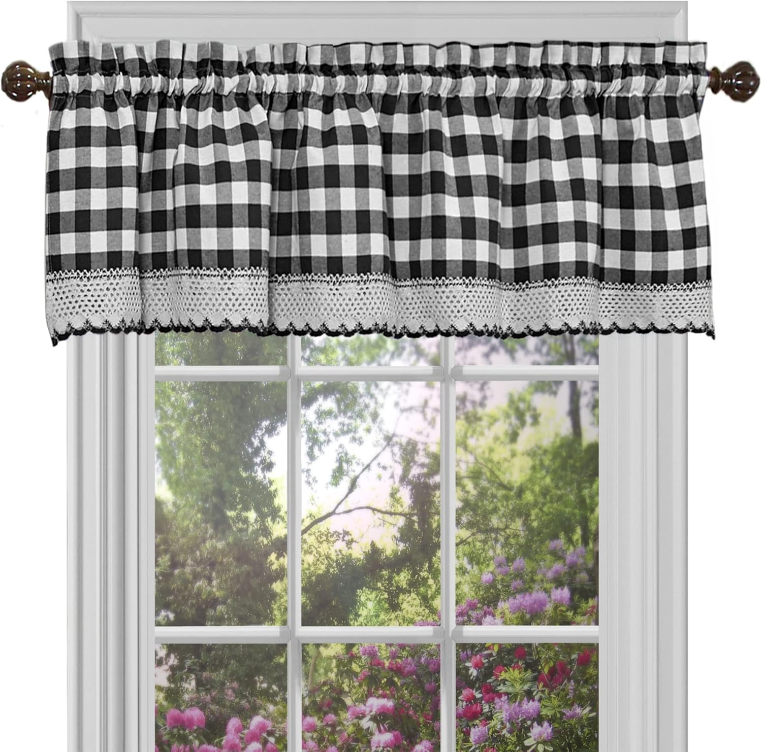 Achim Home Furnishings Buffalo Check Window Curtain Tie up Shade, 42" X 63", Black