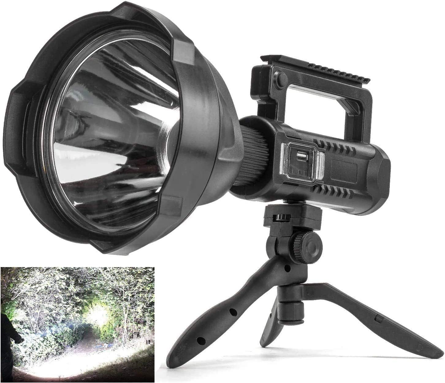 Rechargeable Spotlight Flashlight High Lumens, 90000 Lumens Super Bright Led Searchlight with Tripod and USB Output, IPX5 Waterproof 4 Modes Handheld Spotlight for Camping Emergencies image number 1