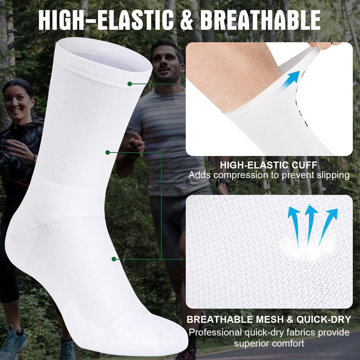 Cycling Crew Socks 1-Pack Bicycle Bike Socks Breathable Cushion Running for Men & Women One Size image number 2