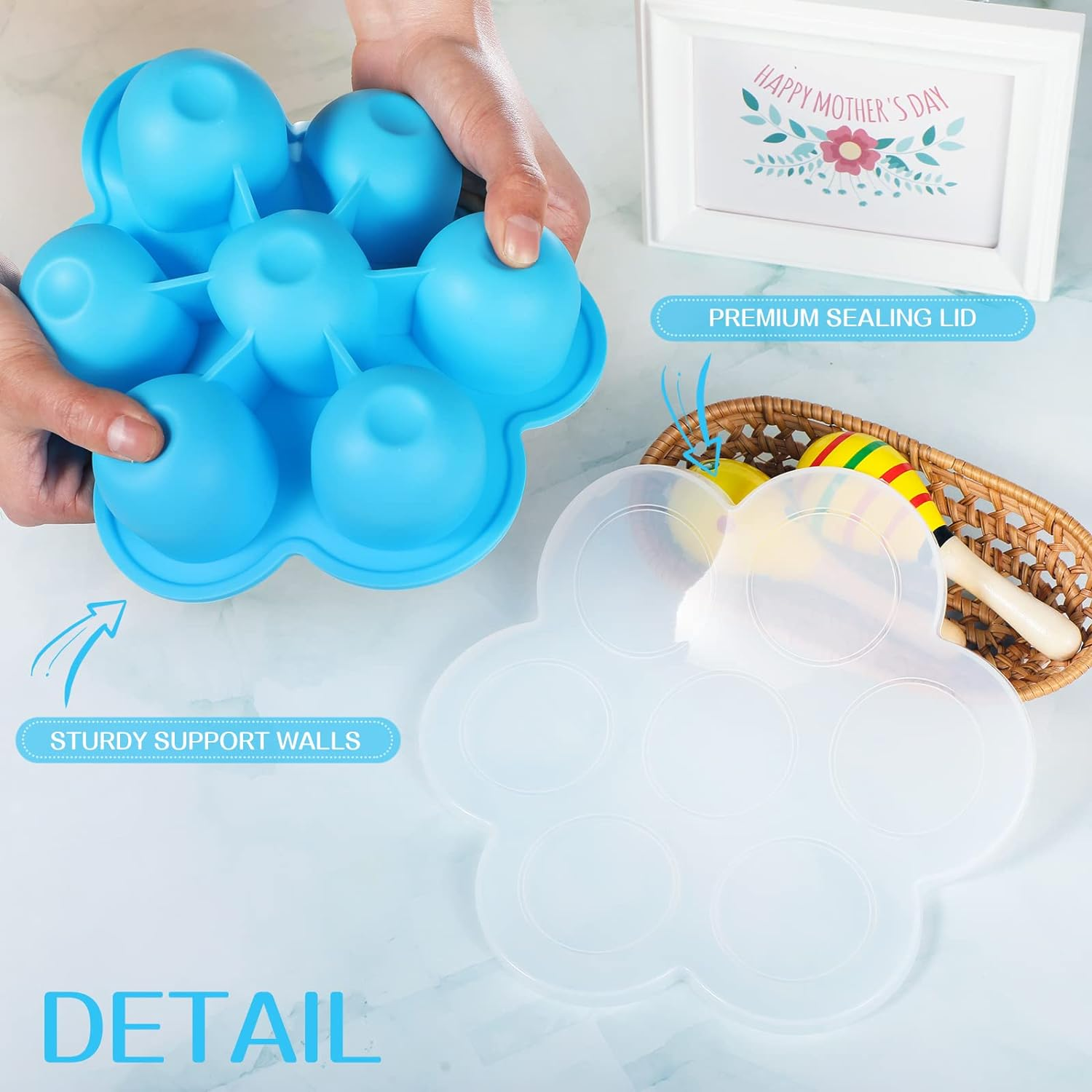 4 Pcs Silicone Baby Food Freezer Tray with Lid Stackable Reusable 2.5Oz Silicone Baby Food Freezer Molds Storage Tray for Homemade Egg Bite Vegetable Fruit Purees Breastmilk(Colorful) - Blue image number 7
