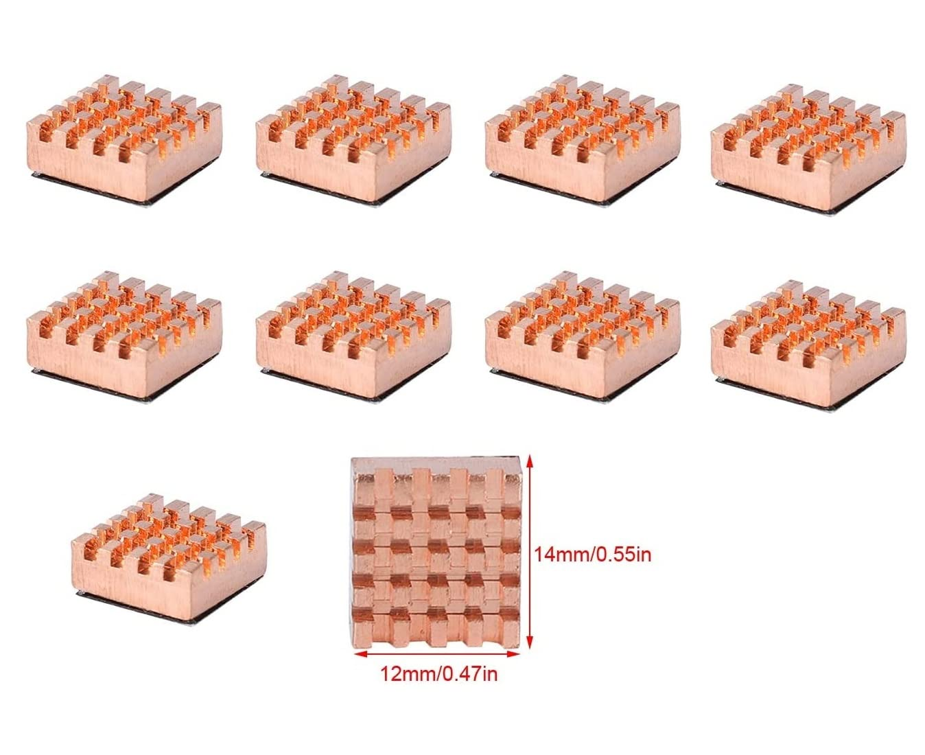 Easycargo 10Pcs 14Mm VRAM Copper Heatsink + Thermal Conductive Adhesive Tape for Cooling Cooler GPU Chips VRAM VGA RAM GPU (14Mmx12Mmx5Mm) (Copper 14Mm)