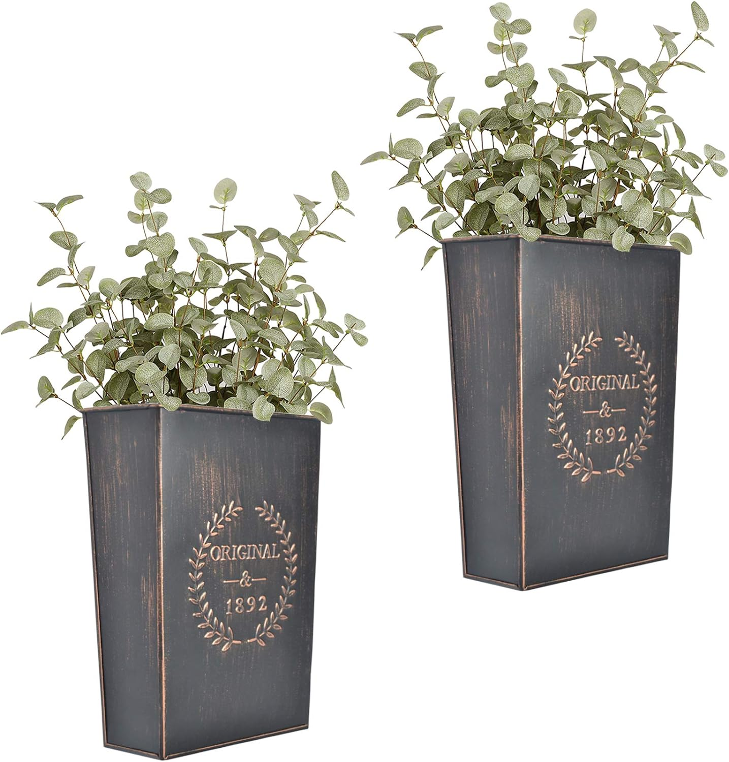 LESEN Set of 2 Farmhouse Metal Wall Planter,Rustic Wall Decor Country Hanging Wall Vase Box for Plants Flower Home Decoration