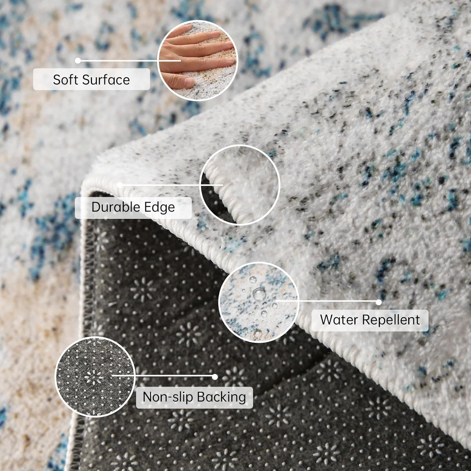 Safunion Area Rugs Living Room Rugs for Bedroom Kitchen Non-Slip Carpet Modern Abstract Rug Soft Floor Mat Home Decor Carpet (Abstract Grey/Blue/Gold/Multi, 200X300Cm) image number 4