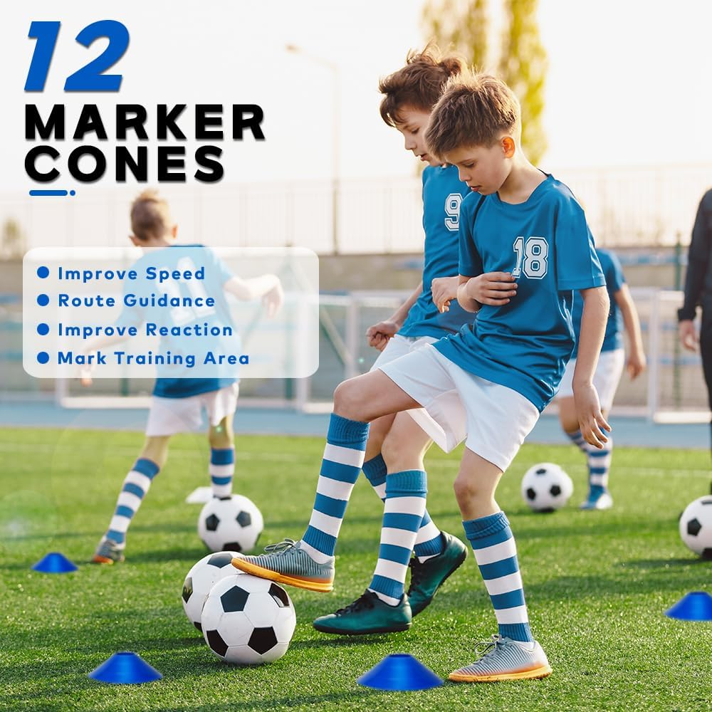 30PCS Agility Training Equipment Kit, Football Training Equipment, Speed Training Set for Kid Youth Adults,6M Agility Ladder,4 Hurdles,12 Soccer Cones,Resistance Parachute,Ball Net(Blue) image number 3