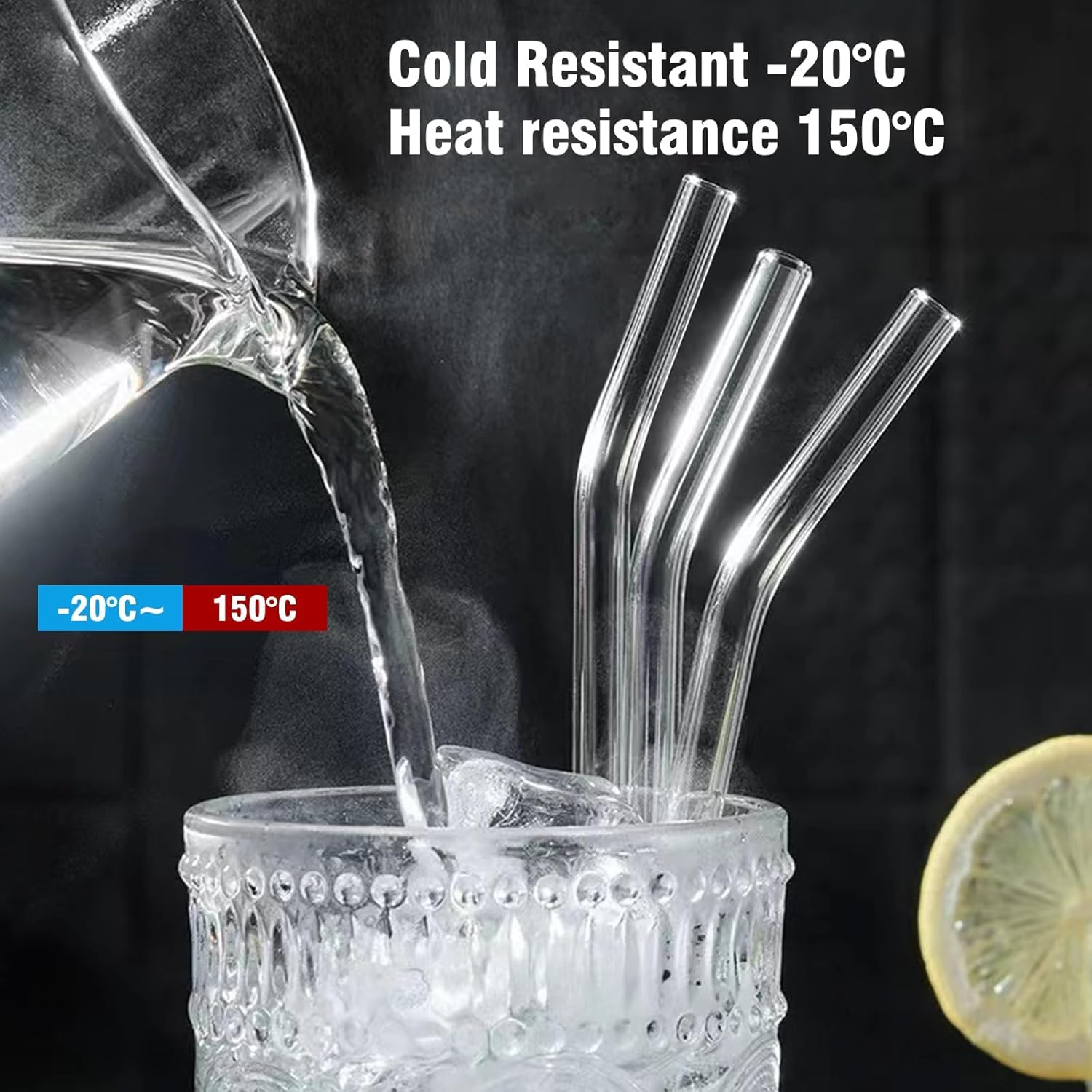 DAMCONME Glass Straws 6 Pack, Reusable Clear Drinking Straws-6 Bent Straws with 1 Clean Brush-Plastic-Free Cleaning Brush - Dishwasher Safe -Suit 16 Oz Glass Cup for Smoothies Cocktails Mojito Ect image number 5