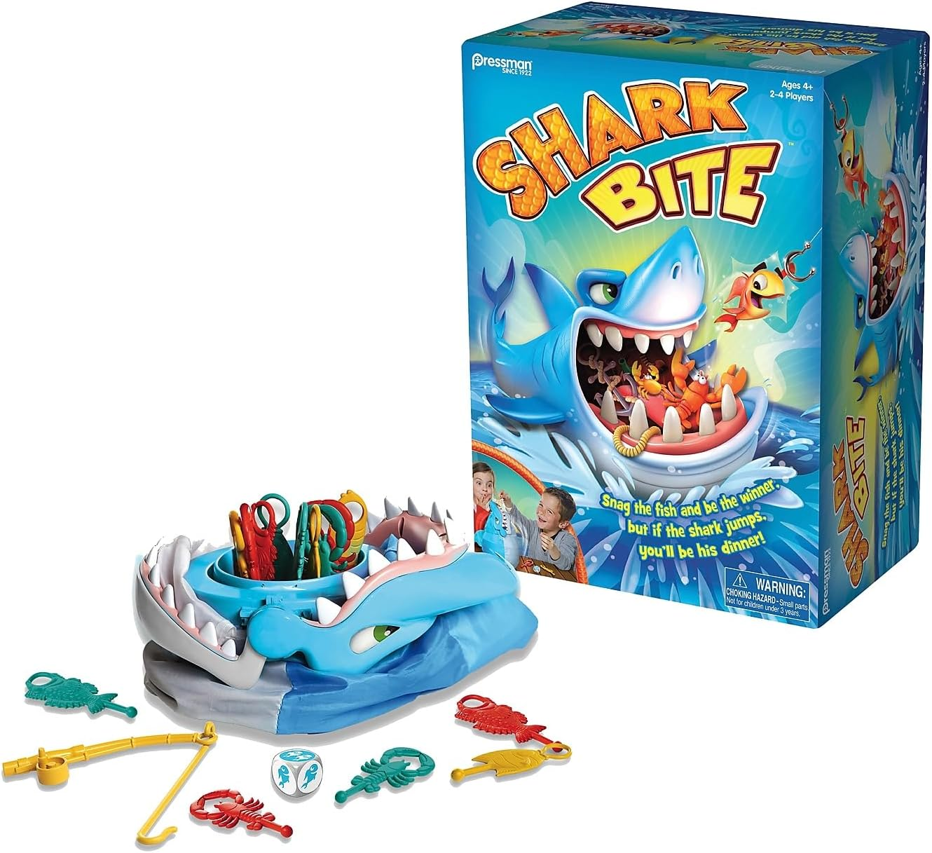 Pressman Shark Bite - Roll the Die and Fish for Colorful Sea Creatures before the Shark Bites Game! - Trilingual