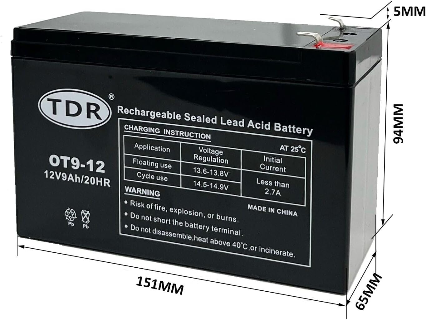TDR OT9-12 12V 9Ah Gel Battery image number 4