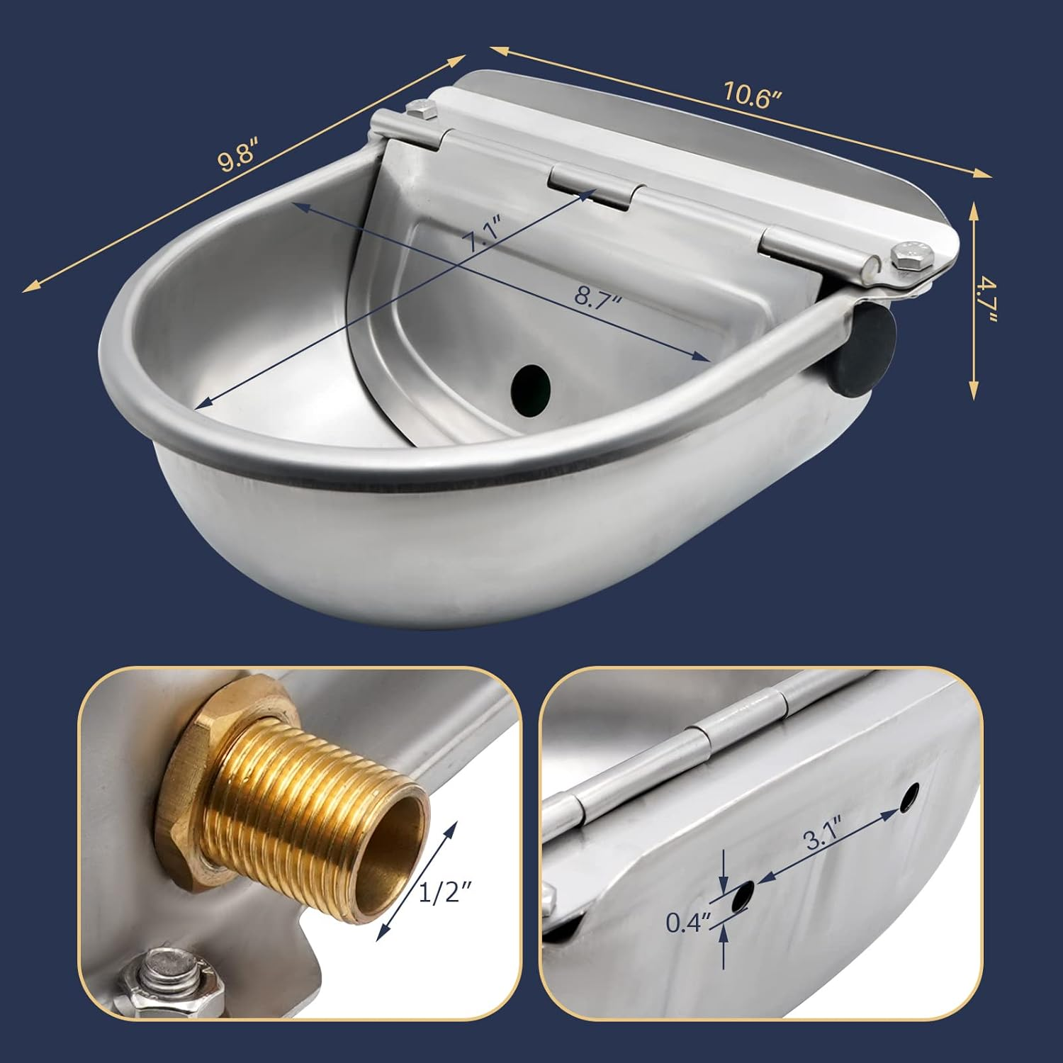 Automatic Horse Drinking Water Bowl with Float Valve Upgraded Stainless Steel Water Feeder Trough for Livestock Cow Sheep Goat Cattle Hog Dogs image number 3