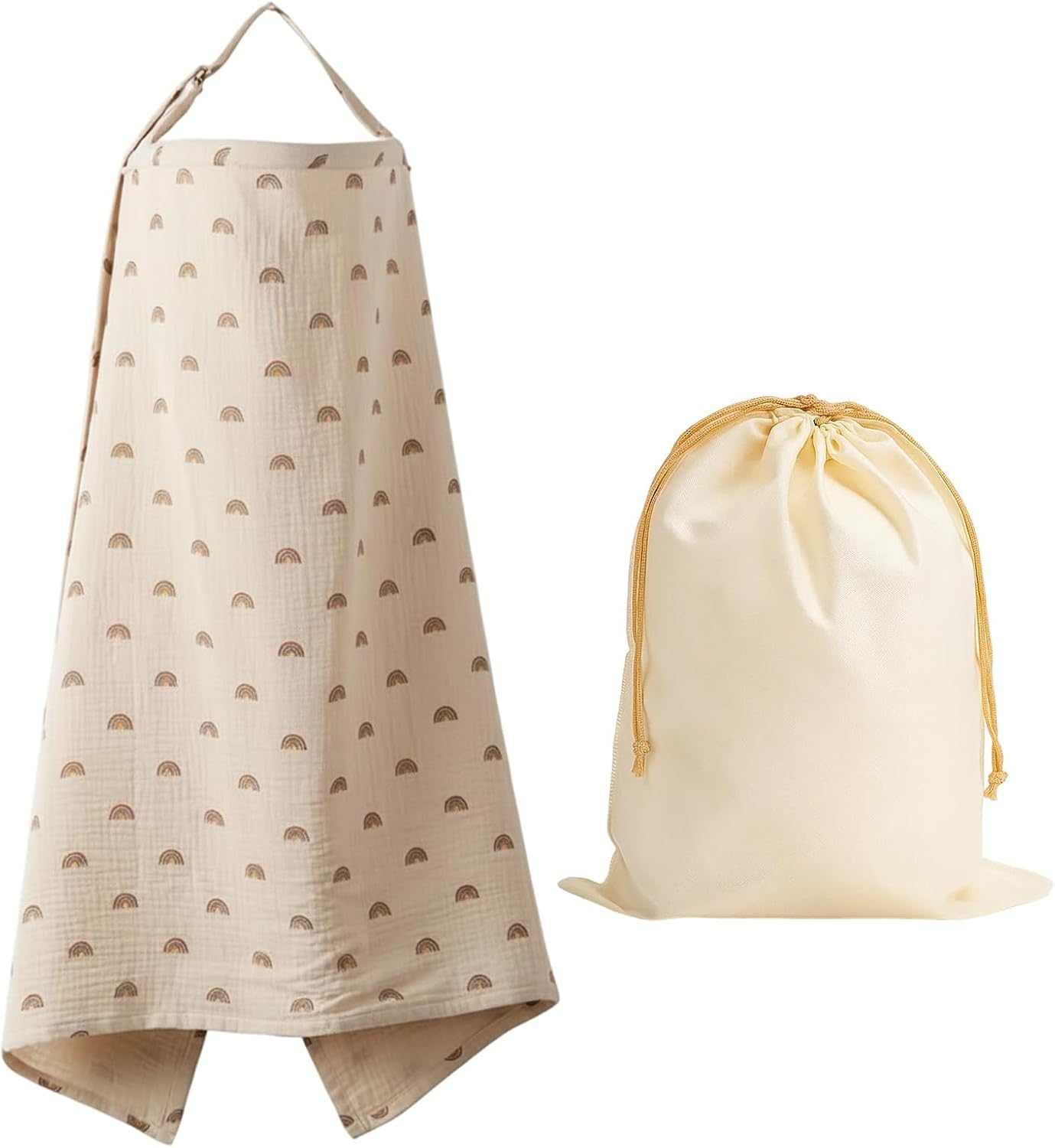 Breastfeeding Cover, Nursing Cover for Privacy, Multi-Use Stroller Cover and Car Seat Canopy, Khaki Rainbow with Beige Bag image number 5