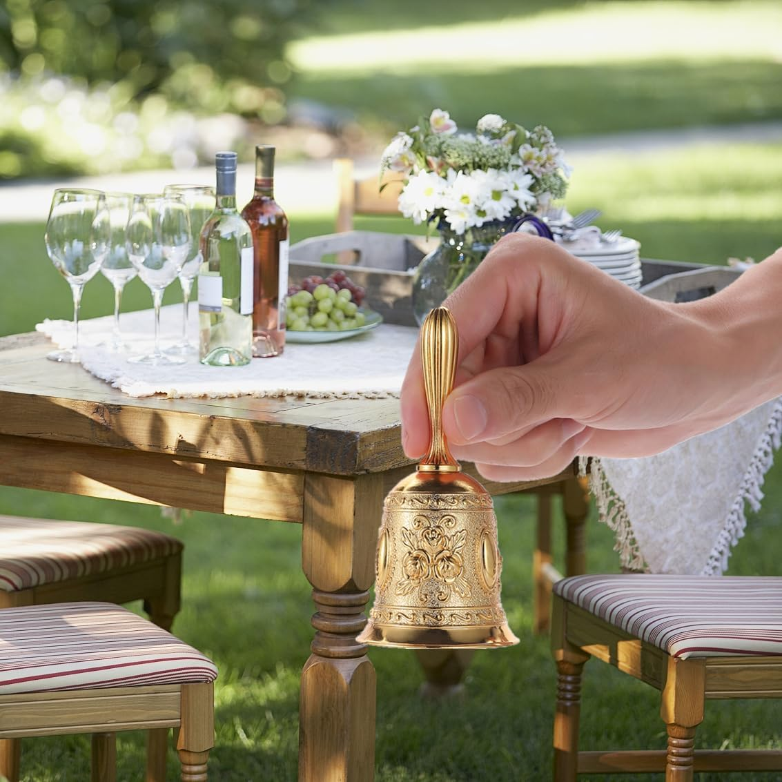 Homelavie Super Loud Solid Brass Gold Hand Call Bell for Wedding, Seniors, Teacher, Dinner, Tibetan, Meditation, Gift image number 6