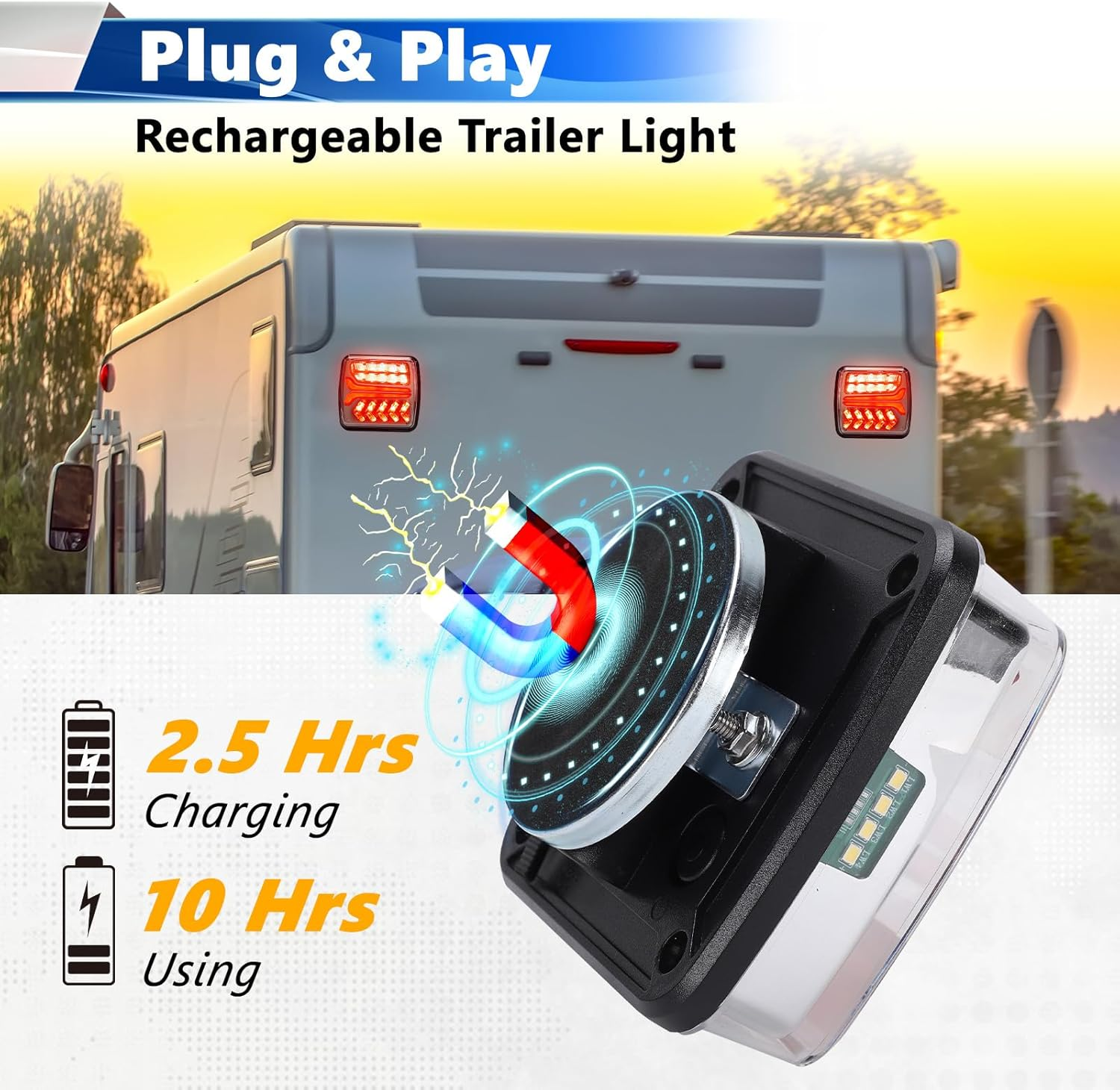 WODHMIEY Magnetic Wireless Trailer Light, 12V 24V Truck Taillight Square, Rechargeable LED Towing Light 100Ft Rang, Portable Storage Box, Magnetic Base for RV Boat Trailer Semi Truck Camping image number 4