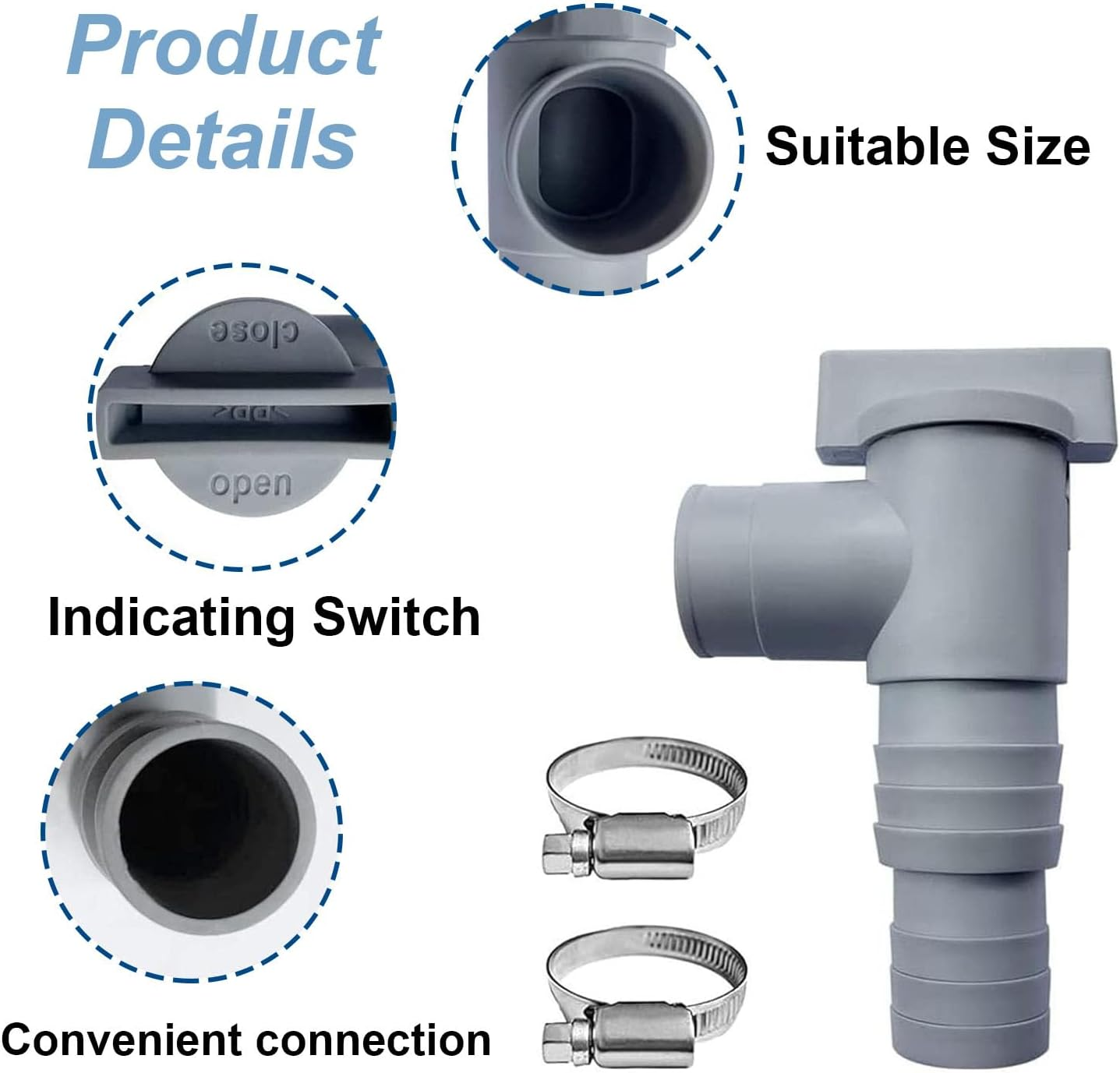 1 Set of Plunger Valves Suitable for 32Mm above Ground Swimming Pools, Hose Connection Kit with Hose Clamp, Maintain Swimming Pool Accessories, Pool Replacement Parts image number 4