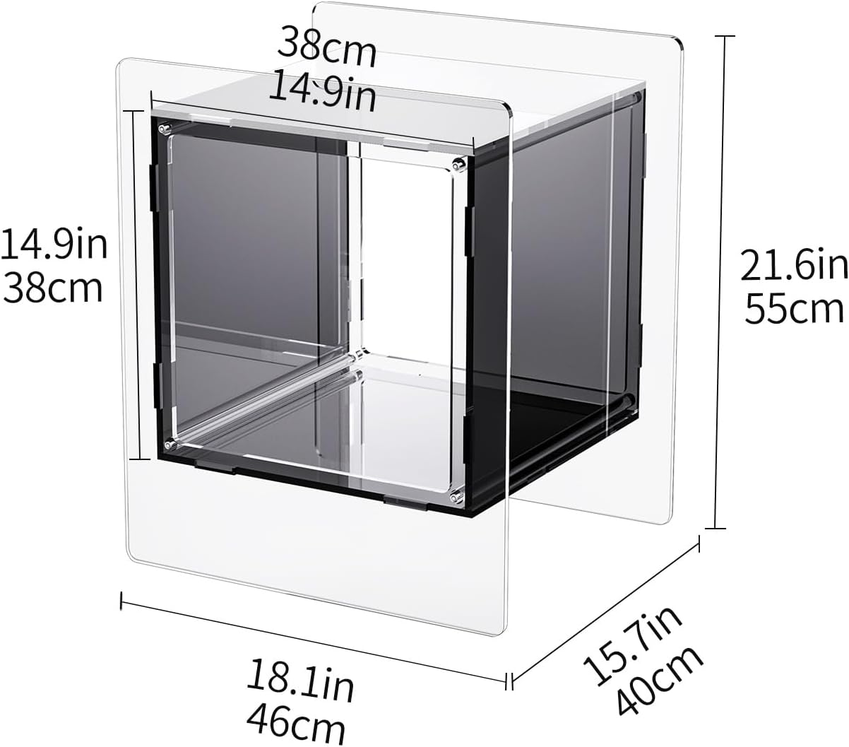 Acrylic Side Table, Nightstand Bedside Table, Record Player Stand, Multifunction Tables, 46 X 40 X 55 Cm (Black) - Green image number 2