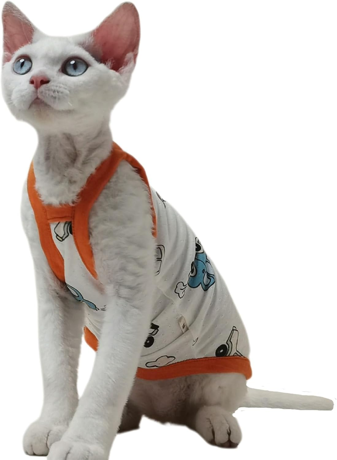 IUOUTG Sphynx Hairless Cats Shirt Pure Cotton Hairless Cat Clothes Cute Pullover Cat Pajamas round Collar Kitten Vest Cats Apparel for Cornish Rex, Devon Rex