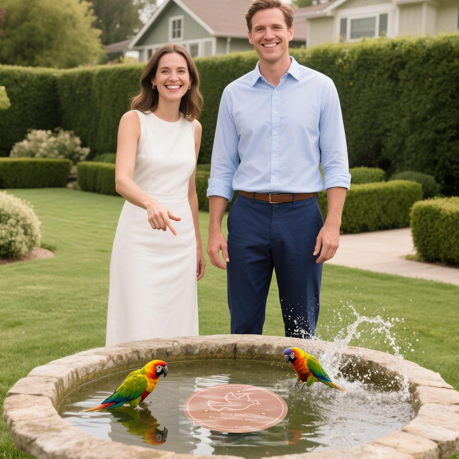 Penitue Bird Bath Copper Disk, 3.94In Sturdy Triple-Point Support Bird Bath Purification Disc Birdbath Cleaner for Year-Round Use for Outdoor Birdbaths & Bowls image number 1