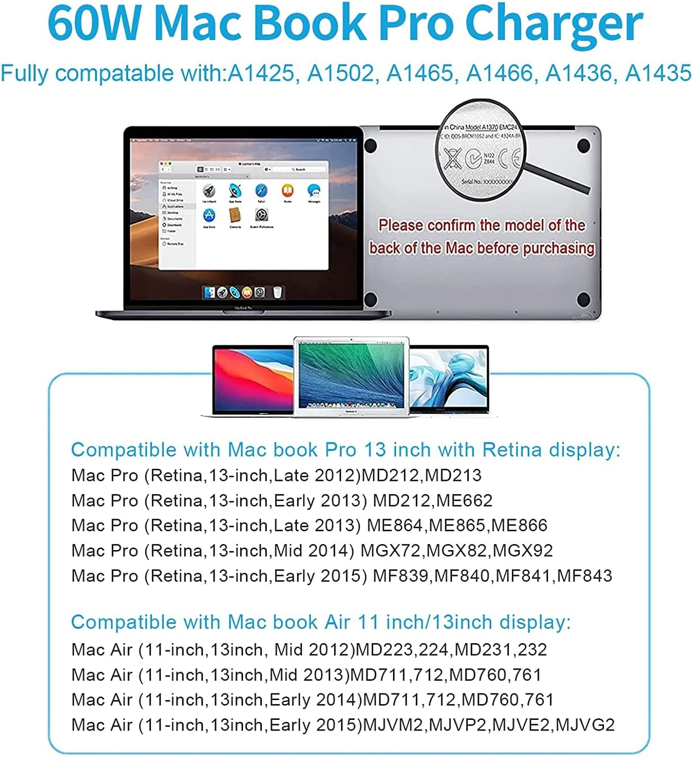 Mac Book Pro Charger - 60W T-Tip Magnetic Charger Power Adapter, Compatible with Mac Book Air/Pro 13-Inch Retina Display(Between 2012-2017) Work with A1425, A1502, A1465, A1466, A1436, A1435 image number 6