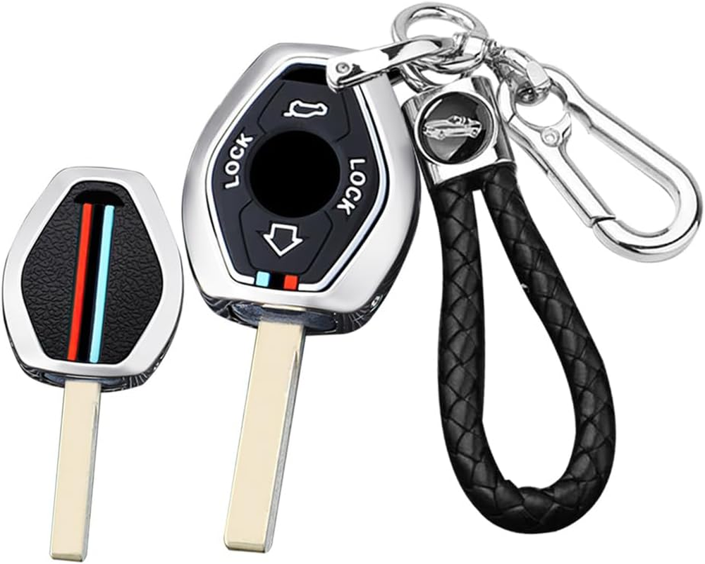 Ontto Alloy Car Key Fob Cover Fit for BMW X3 X5 Z3 Z4 3 5 7 Series E38 E39 E46 E83 1998-2005 Smart Key Case Keyring Silicone Key Shell Holder Bag Keychain Full Protection Accessories Black B