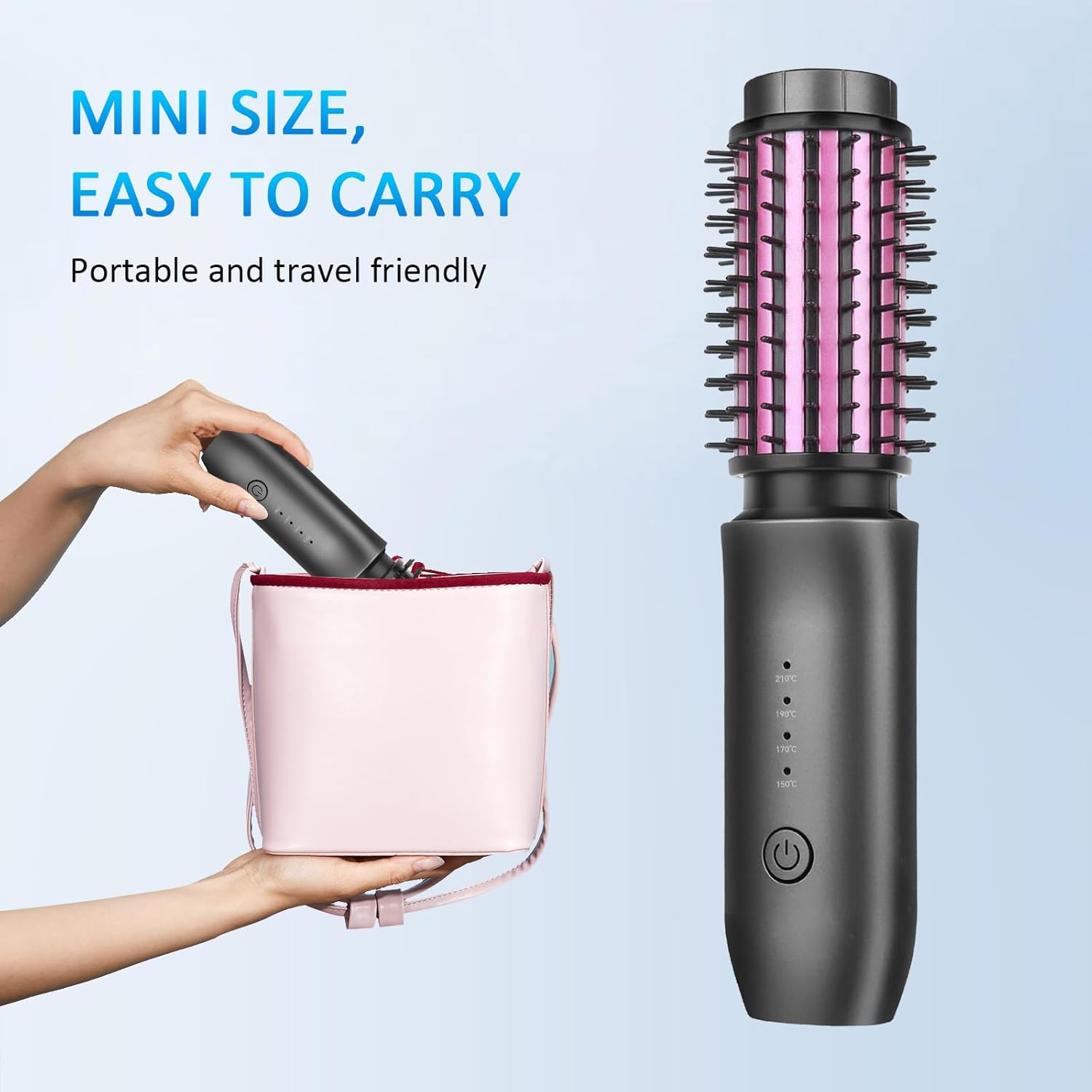 Wireless Curling Iron Hot Air Brush, round Hairdryer, Thermal Hair Dryer Brush, Portable Travel Mini, 7000 Mah USB Rechargeable with Negative image number 1