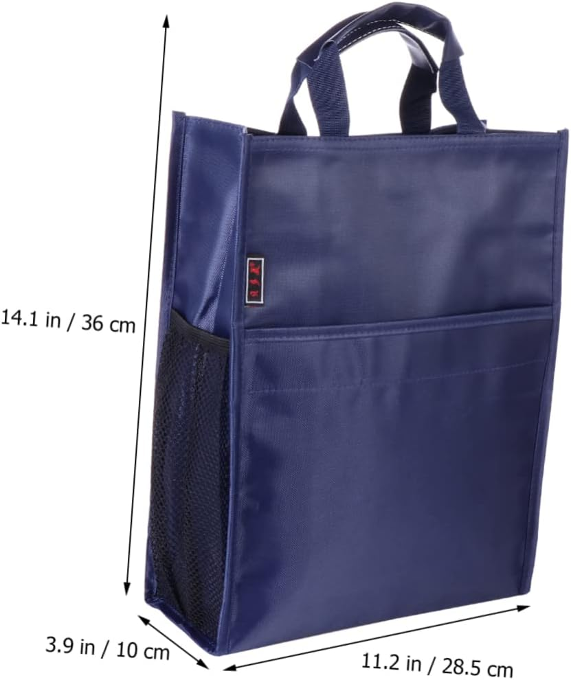 FUNNETOYU Oxford Document Organizer File Pouch Handle, Large Capacity Three-Layer File Bag, Dark Blue Student School Tutorial Carrying Tote image number 3