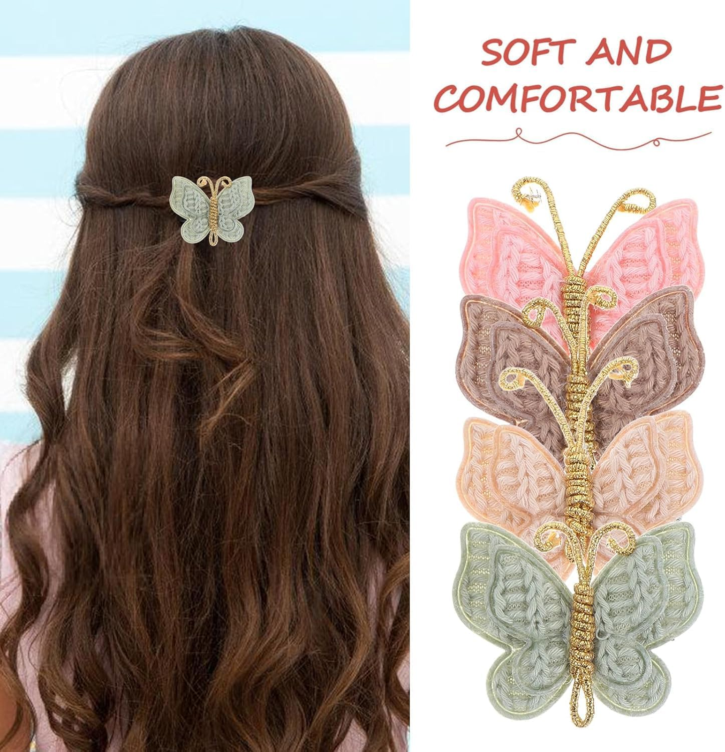 12 Pcs Butterfly Hair Clips,Knitted Butterfly Hair Clip with Yarn,Soft Knitted Wool Barrettes,Hair Clips for Girls with Bows Butterfly Flower,Handmade Barrettes Hair Accessories for Thin & Thick Hair image number 5