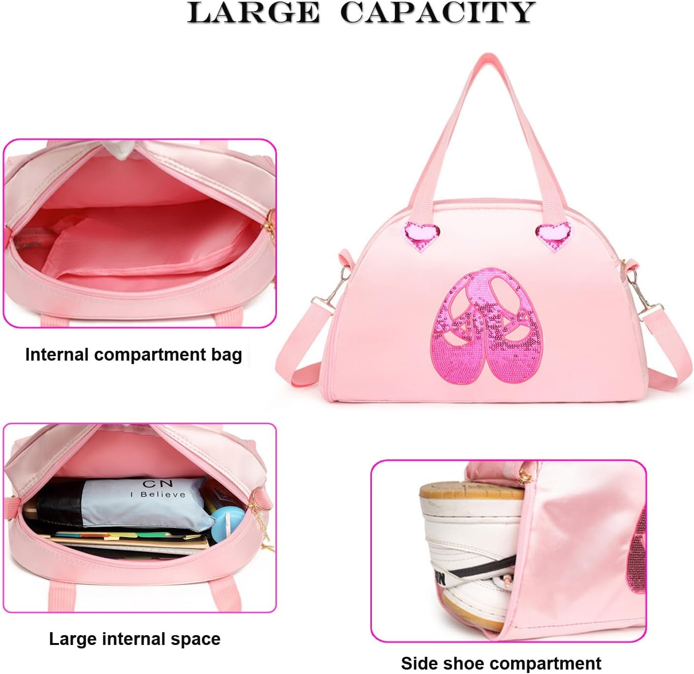 Cute Ballet Dance Bag Tutu Dress Dance Bag Gym Travel Duffle Bag for Girls Waterproof Small Duffle Bag Ballet Bags.(Rose Red) - Purple image number 3