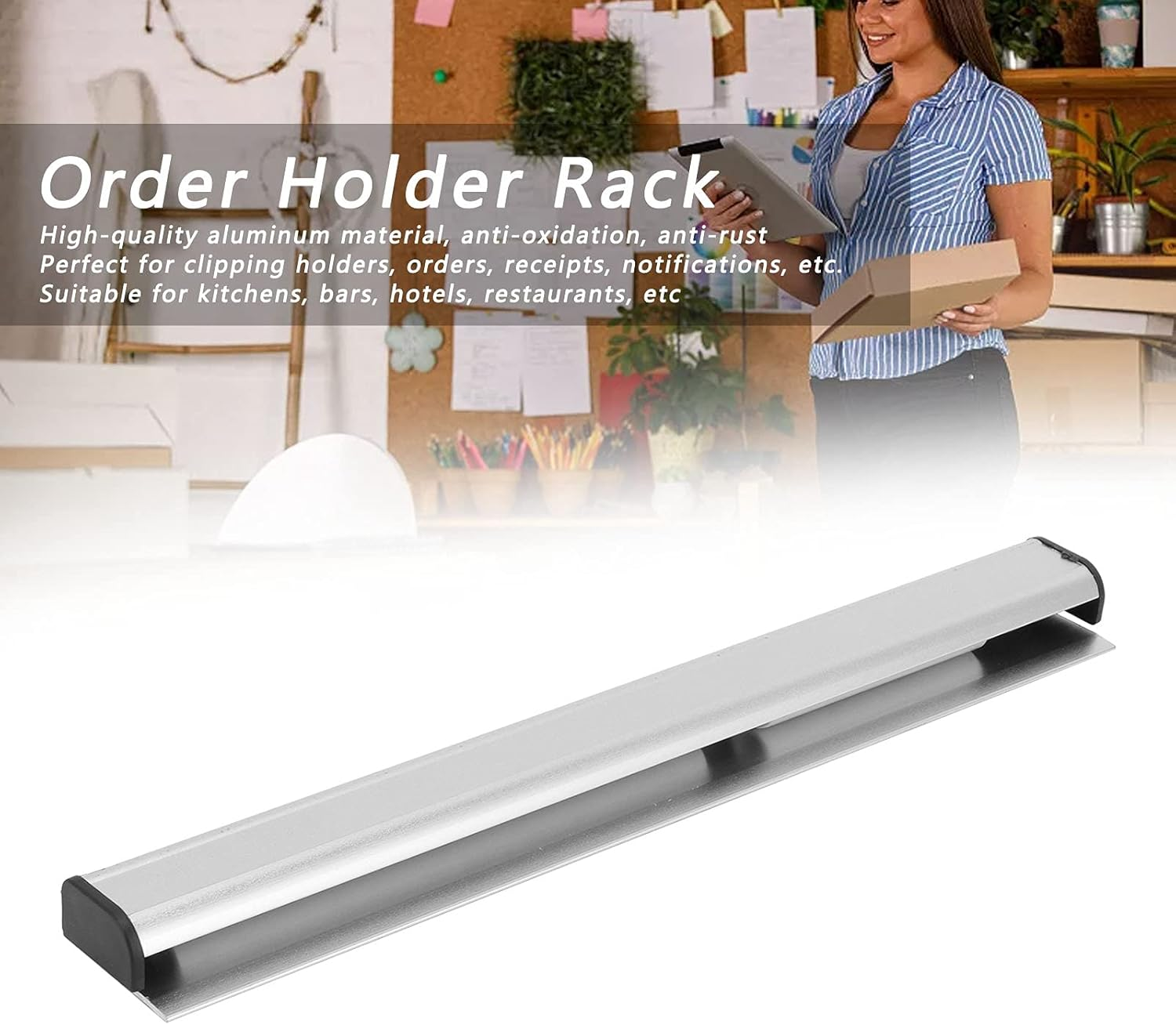 Slide Check Rack, Kitchen Bill Orders Ticket Holder Tab Grabber A4 A3 Paper Clip Rack Tool Aluminium Display Rail Restaurant Cafes Pubs Bars Desk Receipt Sliver Office Bar Note Organizer(21Cm) image number 5
