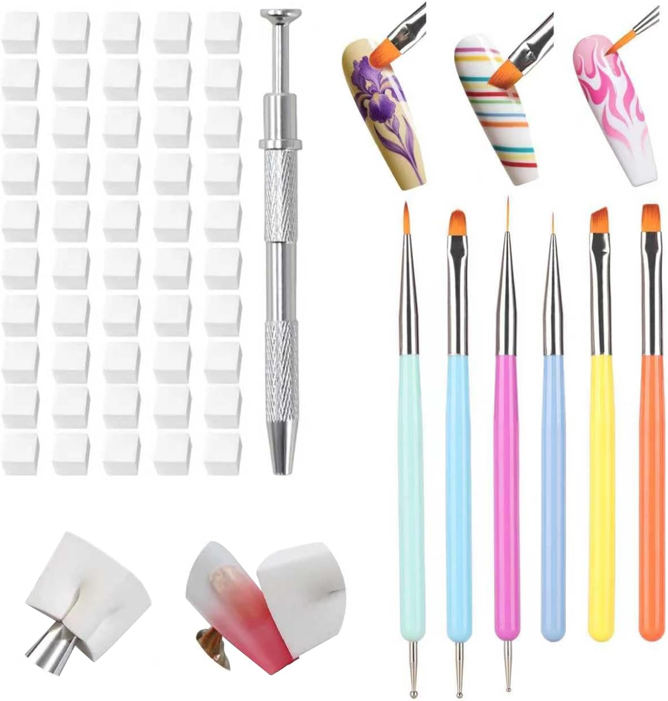 100Pcs Sponges with Grabber and Nail Art Brushes, Nail Tools Set for Ombre Gradient Nail Gel Painting Gel Kit Multifunctional Nail Brushes for Nail Design (Brushes Grabber Sponges) image number 6
