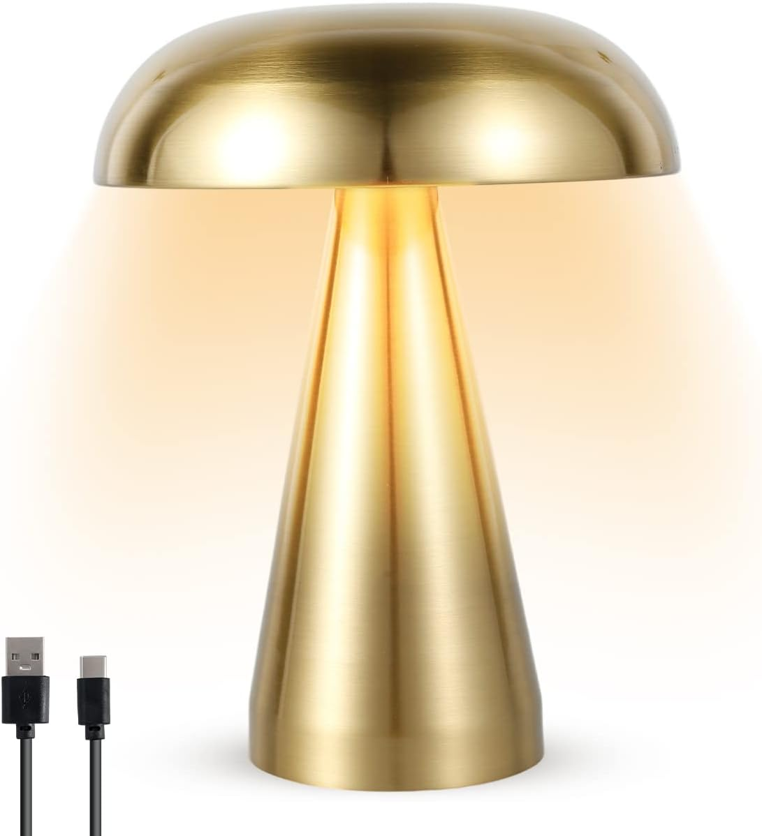Cordless Table Lamp, Rechargeable Touch Control LED Desk Lamp with 3 Level Warm Brightness Dimming, Metal Eye-Protection Bedside Lamp Reading Light for Bedroom, Restaurant, Indoor Outdoor (Gold A)