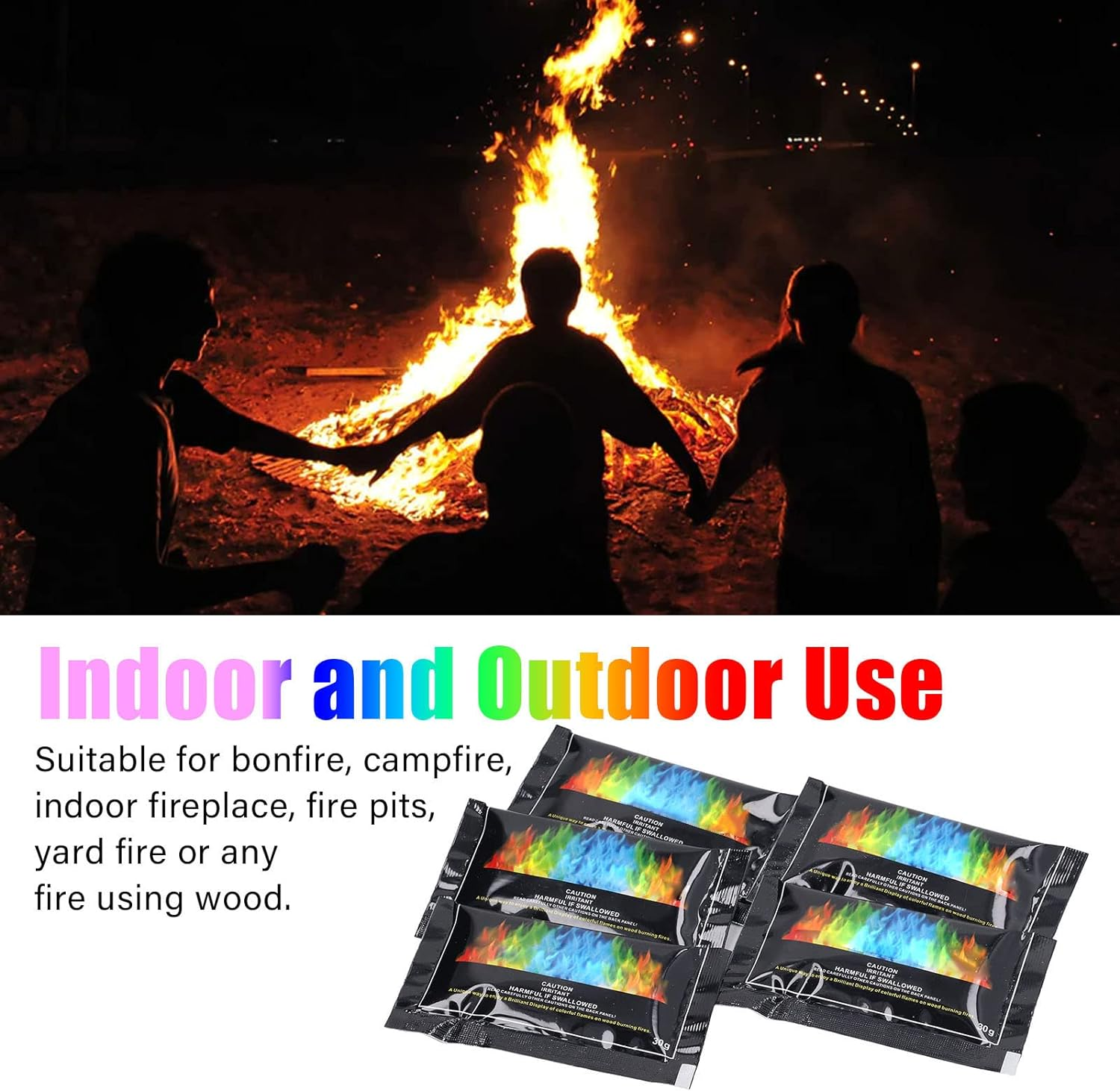5PACS Color Changing Packets,Changing Flames for Campfire Bonfire Outdoor Fireplaces, Mystical Rainbow Flames, 30-35 Minutes Duration image number 1