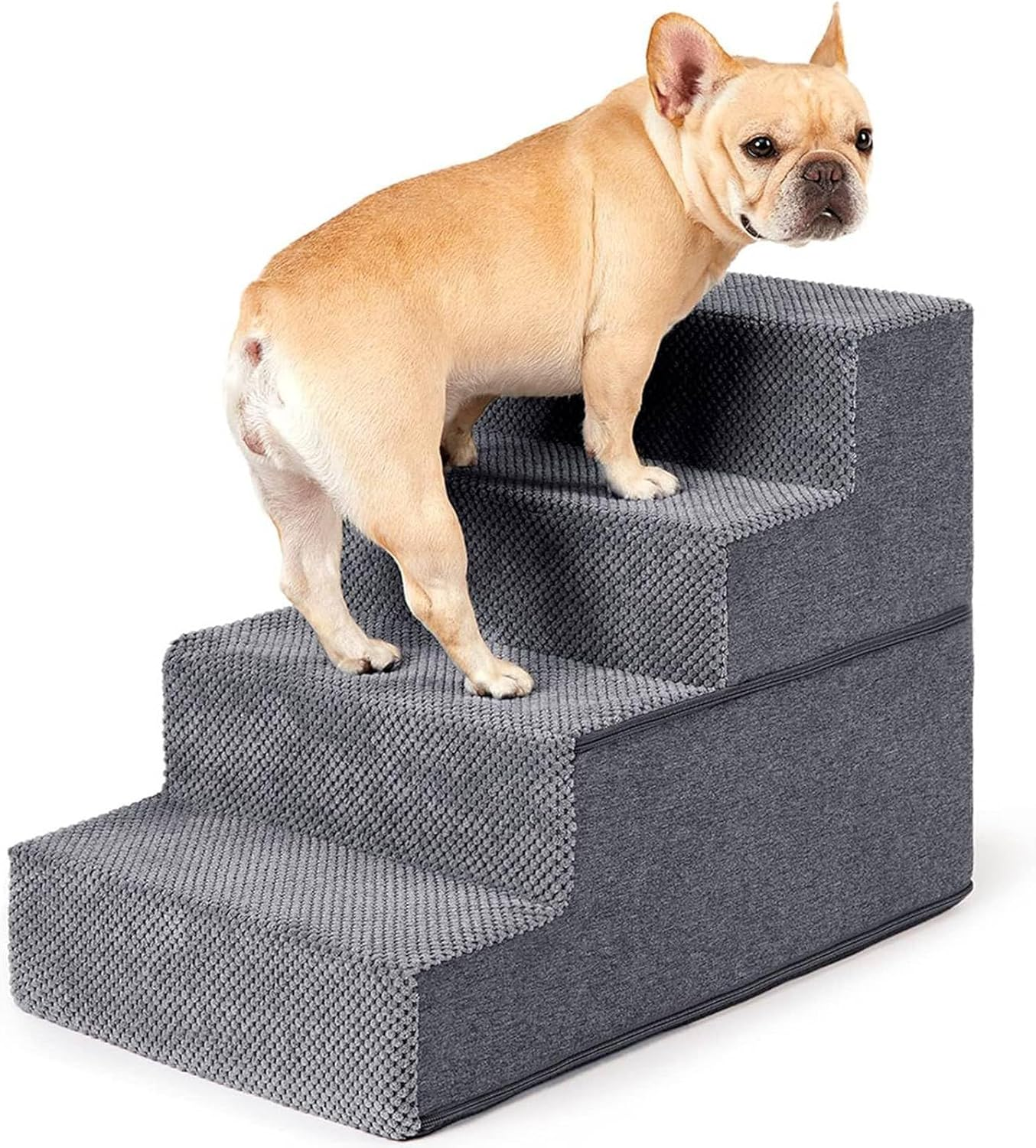 Dog Stairs for High Bed 23&rdquo;H, 45.7Cm Height 4-Step Pet Dog Steps for Small Dogs and Cats, Pet Stairs for High Bed Climbing, Non-Slip Balanced Pet Step Indoor, Removable & Washable Cover, Grey image number 2