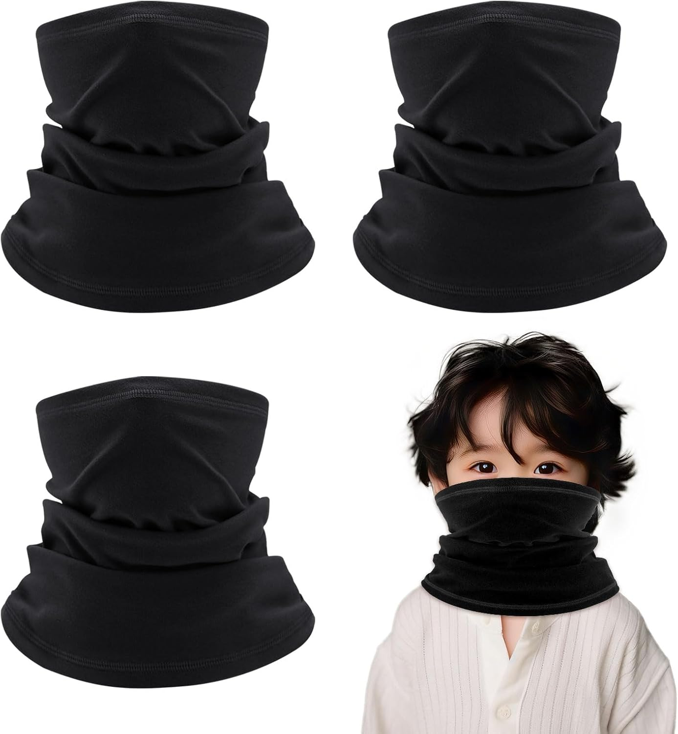 SKHAOVS 3 Pack Winter Kids Neck Warmer, Kids Neck Scarves for Boys Girls, Kids Snood Kids Neck Warmer, Kids Scarf Toddler Scarf Kids Snood Scarf Windproof Warm Scarf for Outdoor Sports image number 5