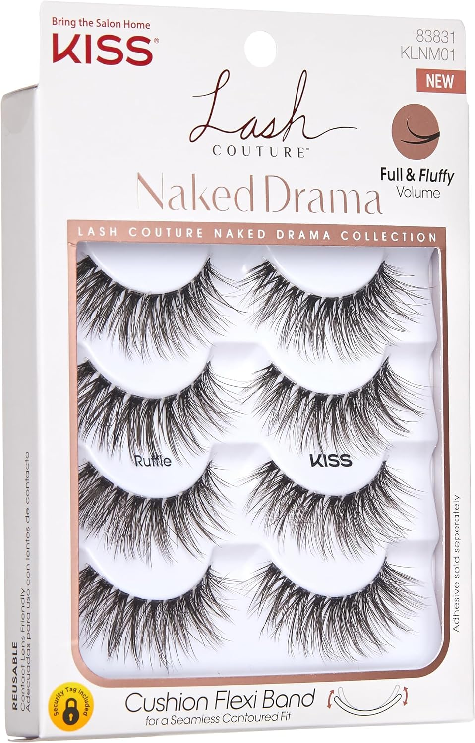 KISS Lash Couture Naked Drama Collection Multipack, Full & Fluffy Volume 3D Faux Mink False Eyelashes, Cushion Flexi Band & Split-Tip Technology, Reusable, Contact Lens Friendly, Style Ruffle, 4 Pairs image number 6