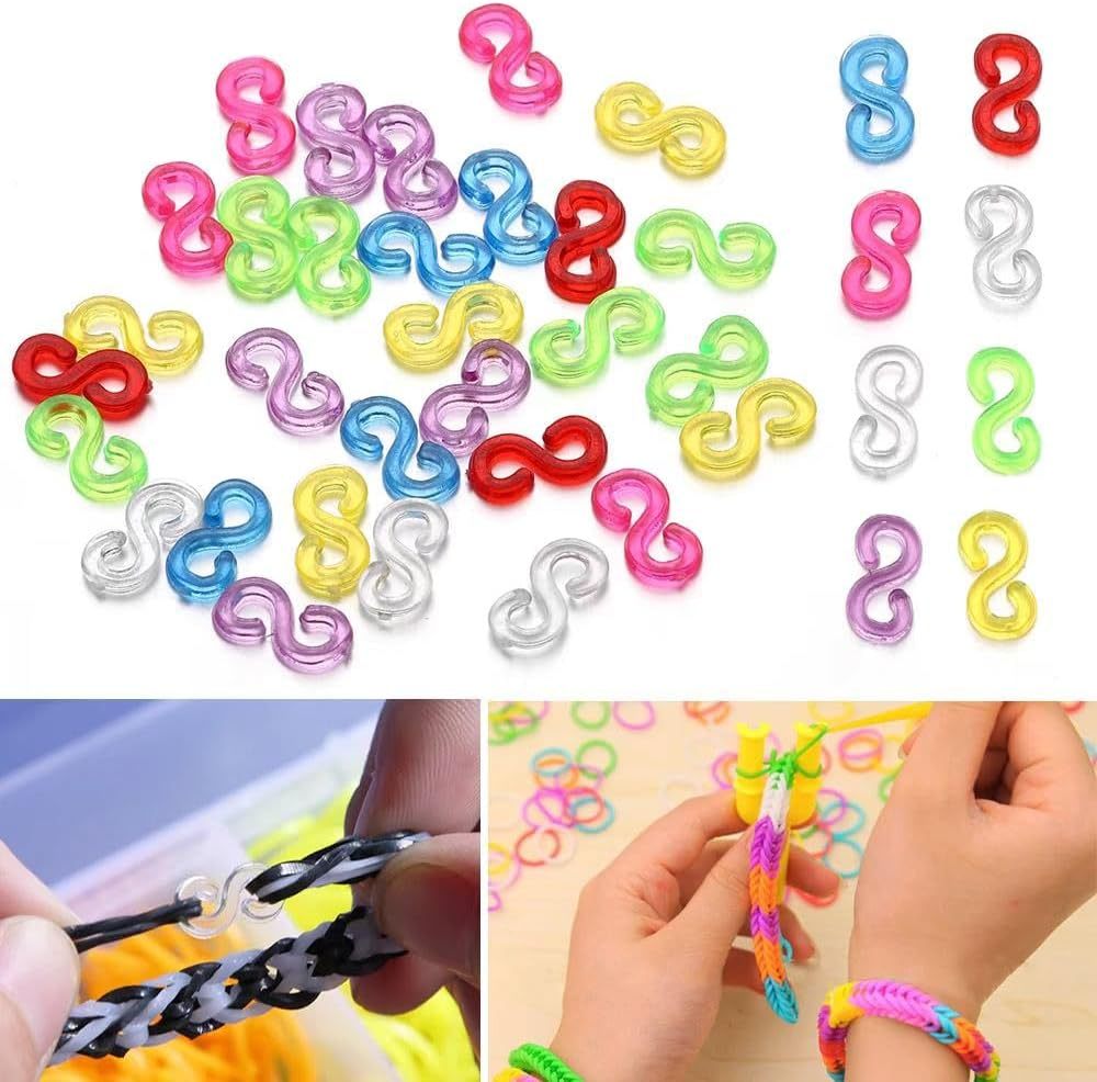 YIFARUBE 1000 PCS S Clips Rubber Band Clips, Connectors Rubber, Loom Bracelets, DIY Handicrafts (Transparent and Color) image number 5