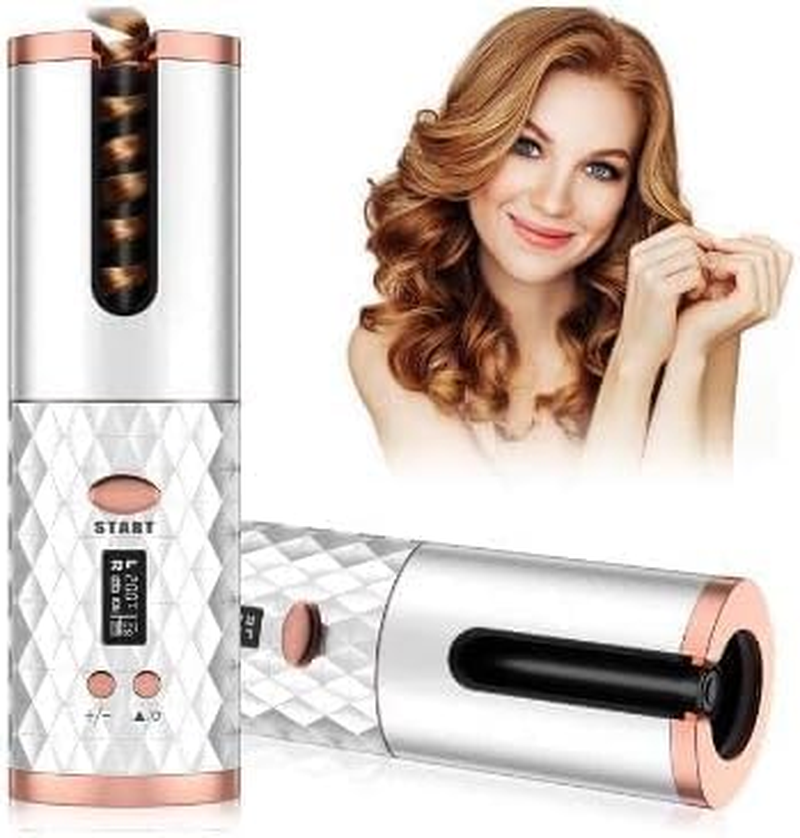 Automatic Hair Curler, Cordless Hair Curler LCD Display and Timer, Portable Wireless Curling Iron, USB Rechargeable Curling Wand, Fast Heating and Auto Shut off (Gray)