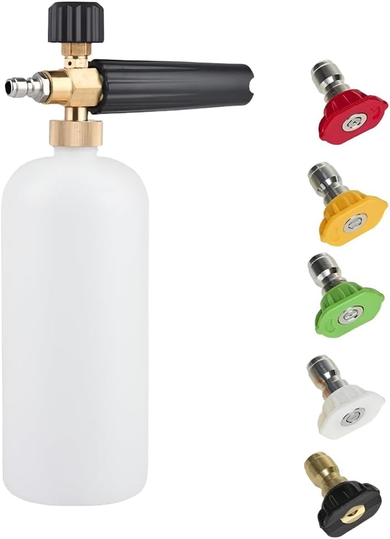 High Pressure Washer Foam Cannon Kit with 1/4&rdquo;Standard Quick Connector,1 L Bottle Snow Foam Lance,5 Adjustable Pressure Washer Spray Nozzle Tips for Car Floor Deck Windows Cleaning image number 6