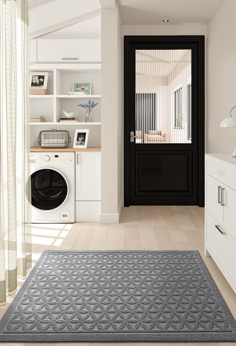 PCSWEET HOME Sturdy Front Door Mat inside Entrance, Entry Doormat Heavy Duty, Welcome Mats Non Slip for inside House Floor Entryway Back Doors Exterior Patio, 17X29, Black (Grey, 45Cm X 75Cm)