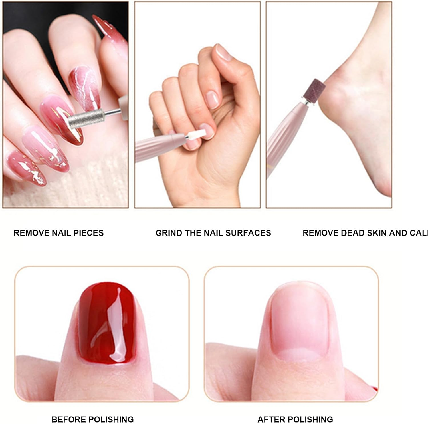 Electric Nail File | Nail File Machine Cordless Filer | Manicure Kit Portable Pedicure Tools with Replacement Parts, Grinder Rechargeable for Fingernail Toenail image number 5