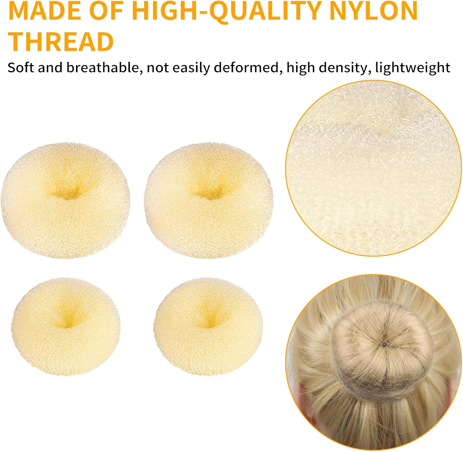 4 Pieces Donuts Bun Hair Accessory Women'S Hair Accessories Elastic Donut Chignon Bun Cushion Hair Clip Hair Band for Wedding (White) image number 5