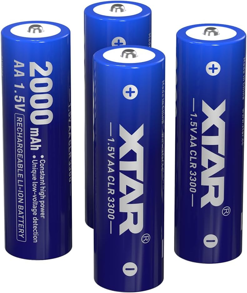 XTAR Rechargeable AA Batteries Lithium 4 Pack,3300Mwh 1.5V Output Double a Batteries Rechargeable,1200 Cycles Long Lasting AA Li-Ion Battery with Low-Voltage Indicator image number 1