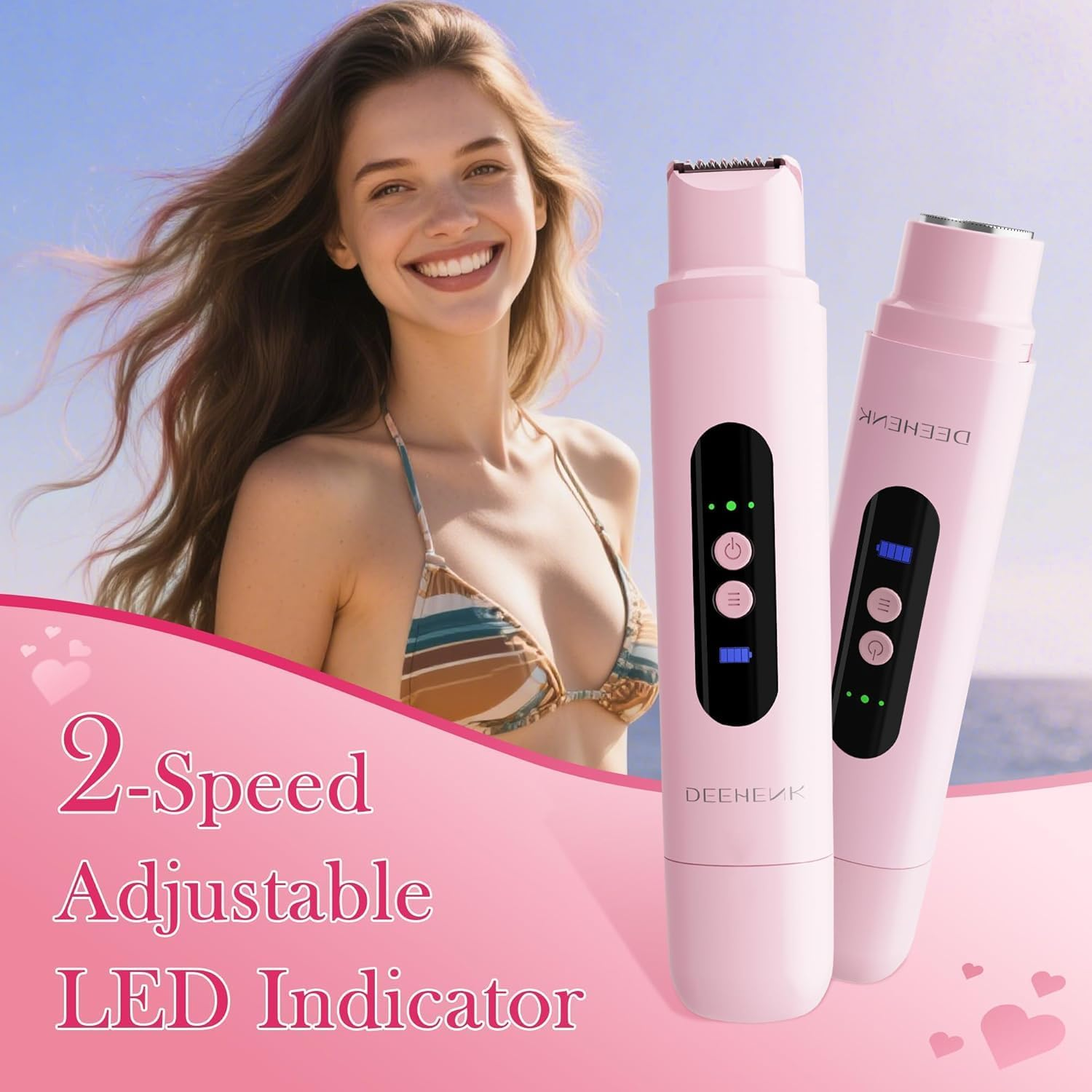 Bikini Trimmer Razors Shaver for Women,2-Speed Electric Razor for Pubic Hair Dual Head Shaver Women IPX7 Waterproof Rechargeable Lady Trimmer for Bikini Underarm Body Leg Face Pink image number 6
