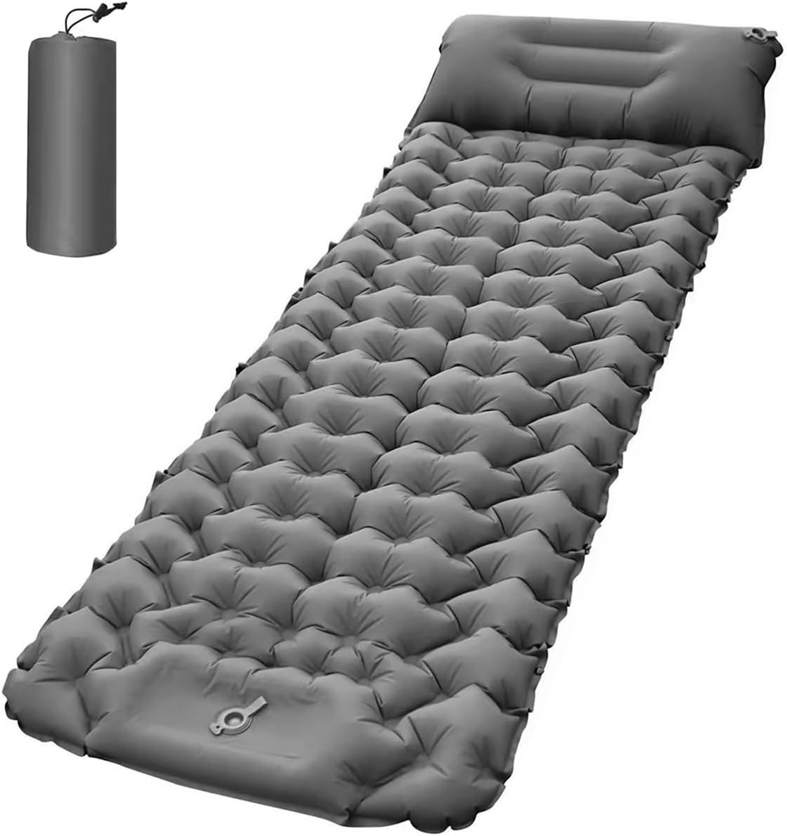 Alpen Outdoor Portable Sleeping Pad, Built-In Pump, Mattress Inflatable Foot Press Ultralight Mat with Pillow for Backpacking, Hiking, Traveling (Grey)
