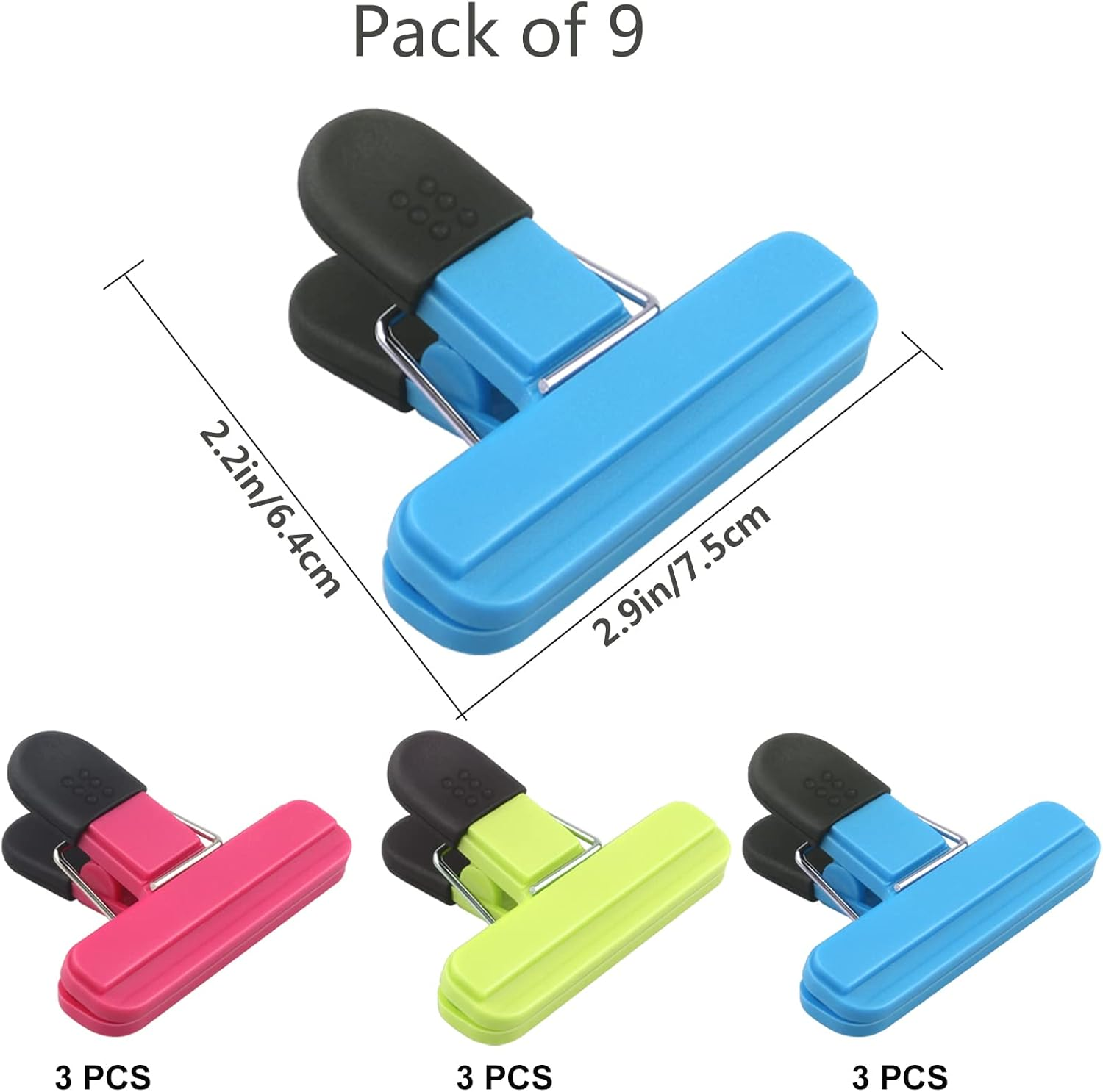MEKEET Food Bag Clips for Food Storage Set of 9 Food Clips Kitchen Storage Clip Seal Clips,Sturdy,Airtight,Reusable 3 Colours for Keeping Food Fresh - Ideal for Home, Kitchen,Travel,Camping image number 6