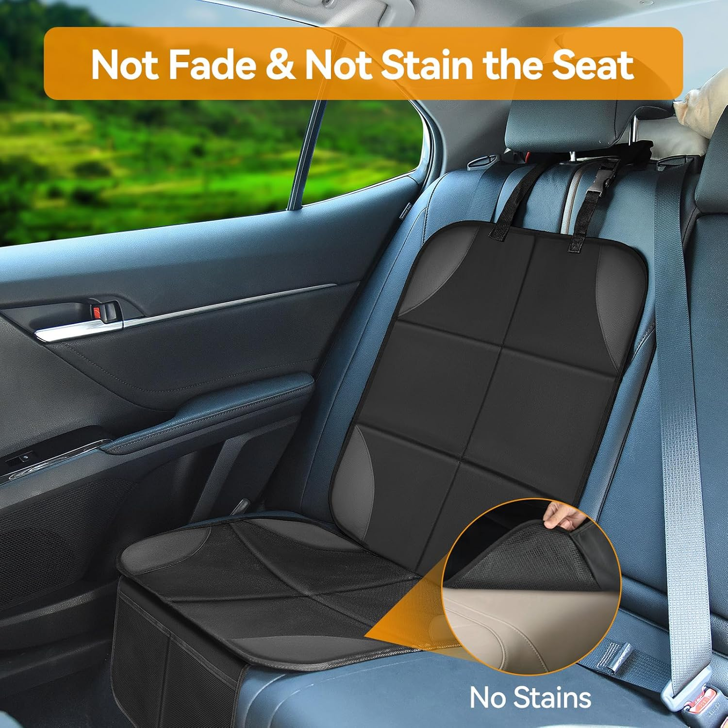 Musclez Car Seat Protectors for Child Car Seat, Baby Car Seat Cover Waterproof 600D Fabric Padding Non-Slip Backing 2 Mesh Pockets, Carseat Protector for Travel Vehicles Baby Pets (Black-1Pcs) - Black-2Pcs image number 4