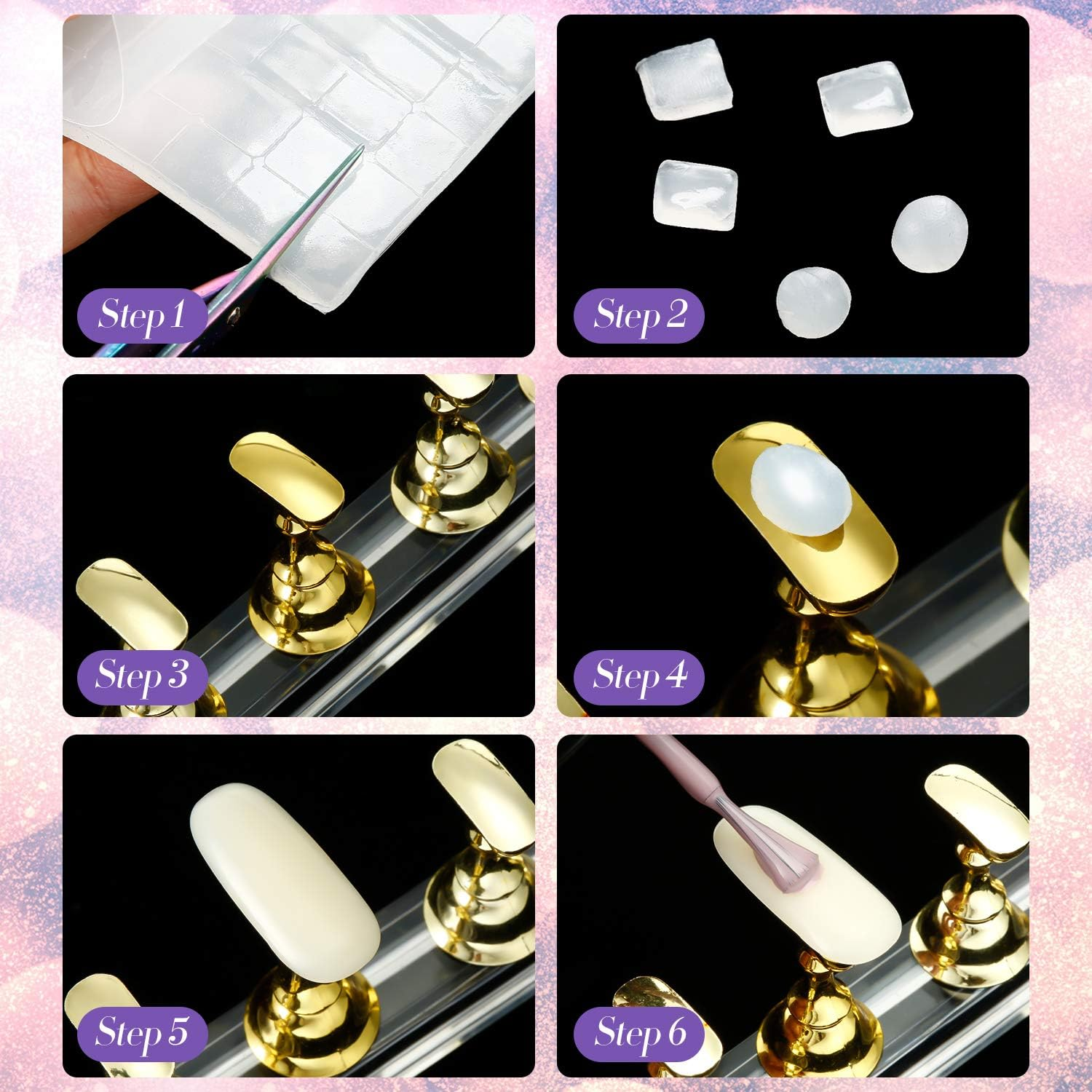 4 Set Nail Tips Holders Magnetic Acrylic Nail Practice Stands Fingernail Display Stands Manicure Training Holder and 126 Pieces Clear Reusable Sticky Clay Adhesive Putty (Gold, Silver, Black, White) image number 5