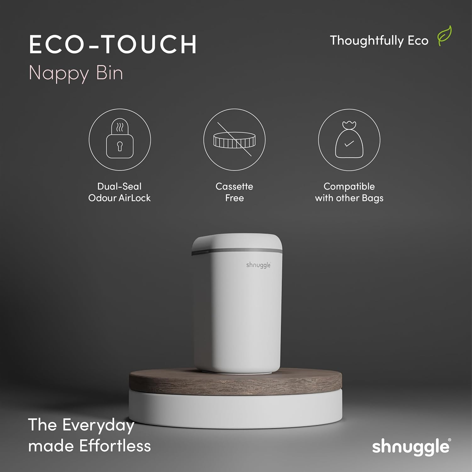 Shnuggle Eco-Touch Nappy Bin - White/Grey image number 3
