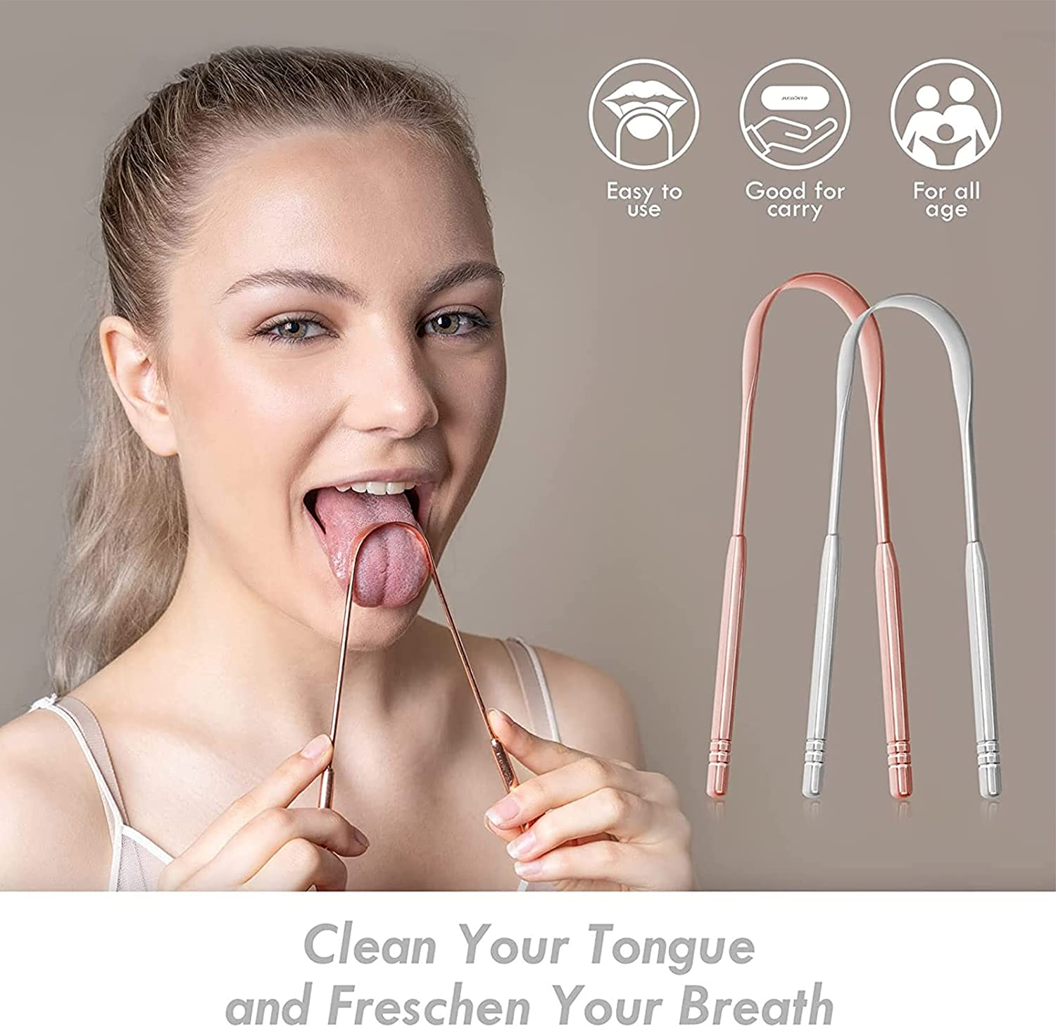 Tongue Scraper Cleaner,Medical Grade 100% Stainless Steel Tongue Scraper Set with 2 Travel Case for Healthy Oral Care for Adults Kids,Eliminate Bad Breath in Seconds,Easy to Use and Clean image number 6