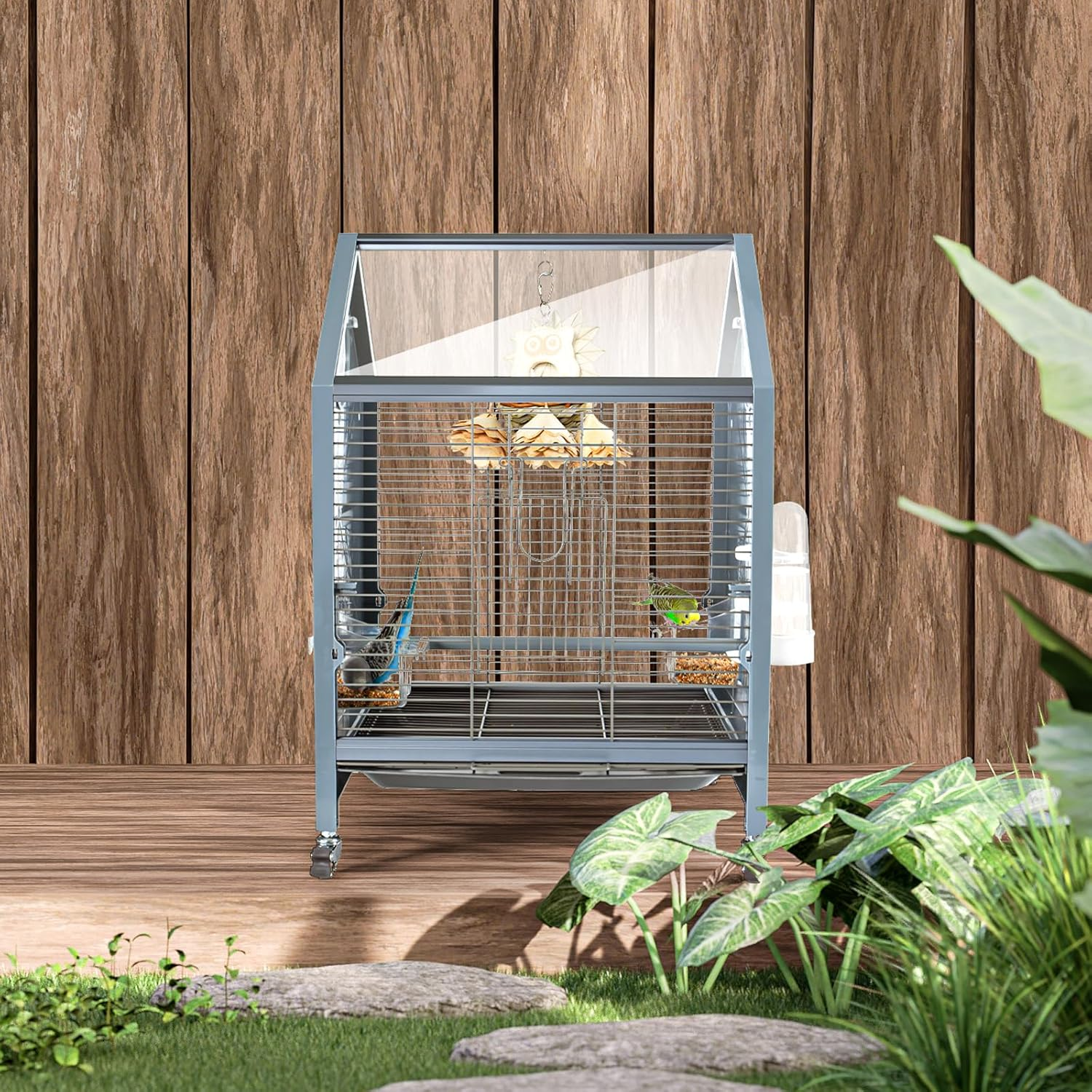 SUKEOPET Acrylic Bird Cage, 25 Inch Medium Rolling Birdcage with Water Bottle Bird Feeder Perch, Panoramic View Bird Cage for Conure Lovebird Parrot Parakeet Cockatiel image number 4